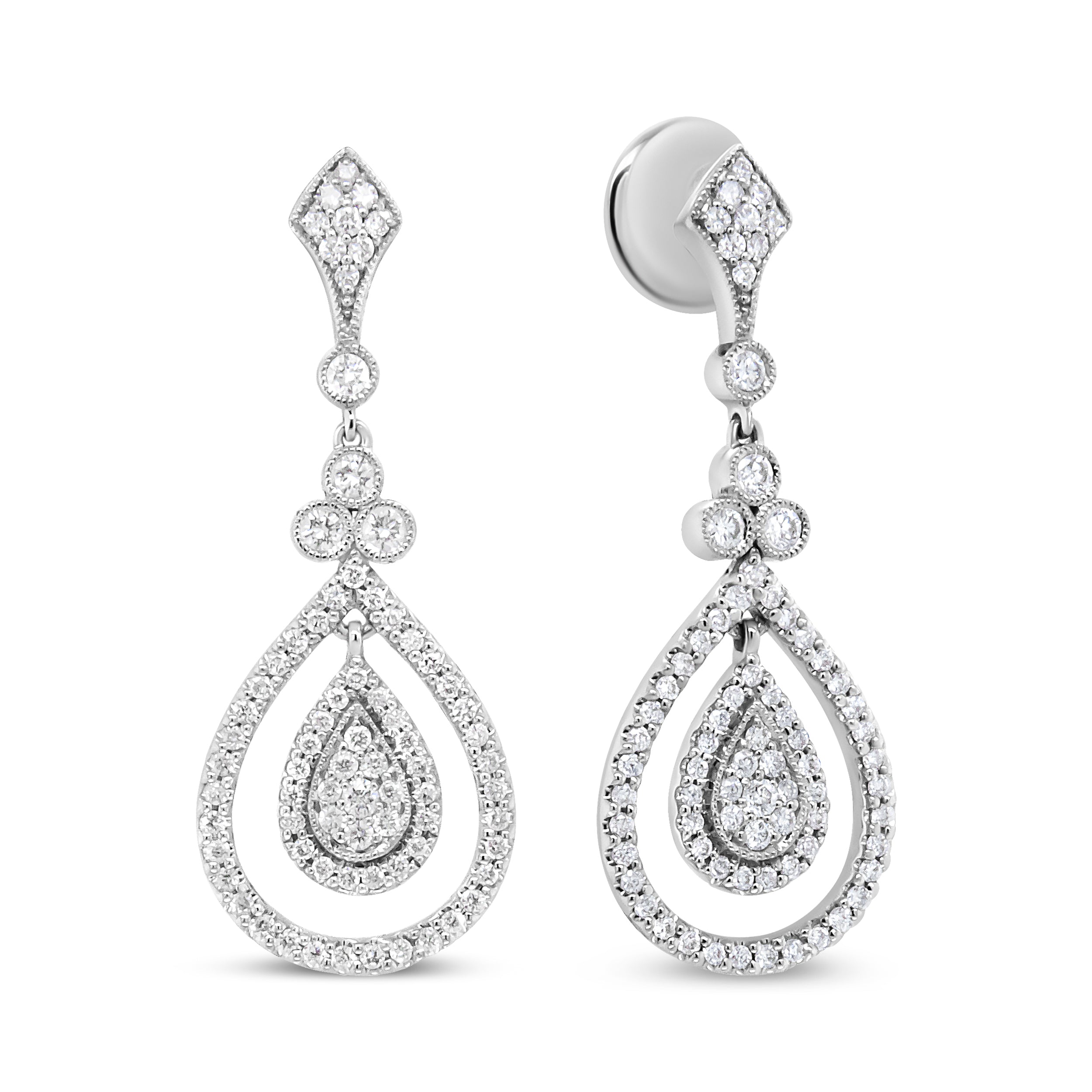 18K White Gold 1 1/4 Cttw Round Diamond Openwork Teardrop-Shaped Dangle Earrings F-G Color, VS1-VS2 Clarity on sale at MyriadMart