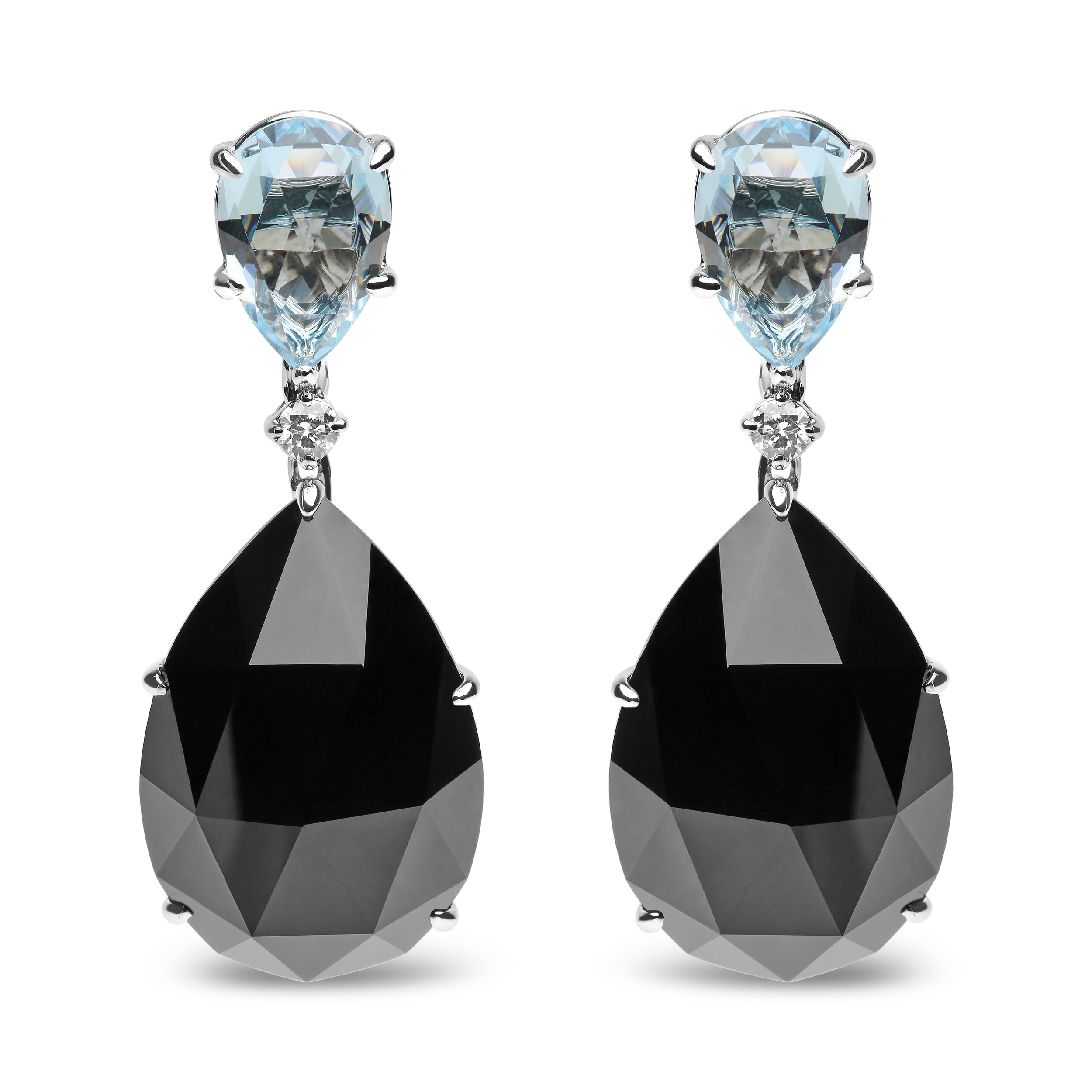 18K White Gold 1/5 Cttw Diamond with Pear Cut Sky Blue Topaz and Pear-Cut Black Onyx Gemstone Dangle Earring G-H Color, SI1-SI2 Clarity on sale at MyriadMart