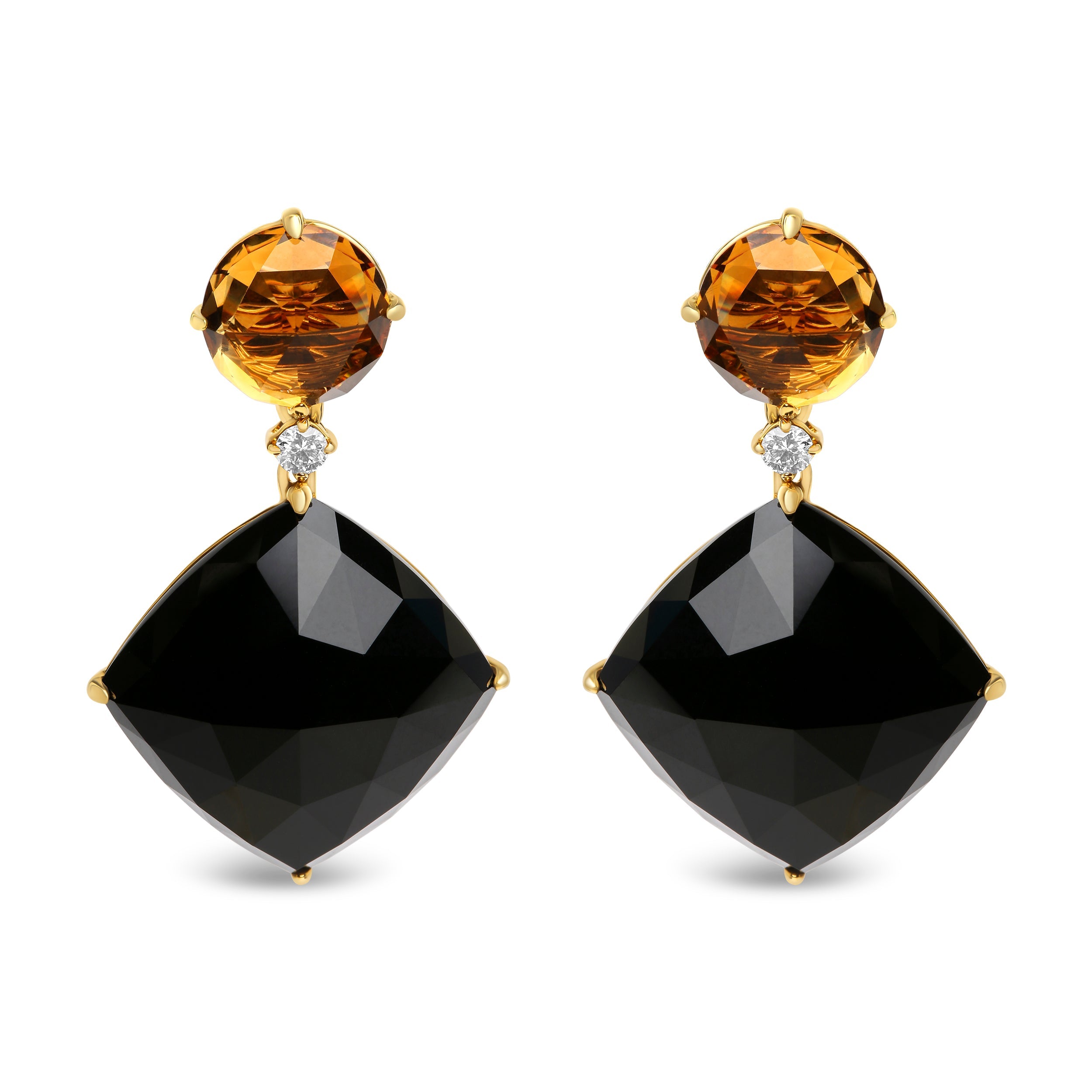 18K Yellow Gold 1/5 Cttw Diamond with Round Yellow Citrine and Cushion Cut Black Onyx Gemstone Dangle Earring G-H Color, SI1-SI2 Clarity on sale at MyriadMart
