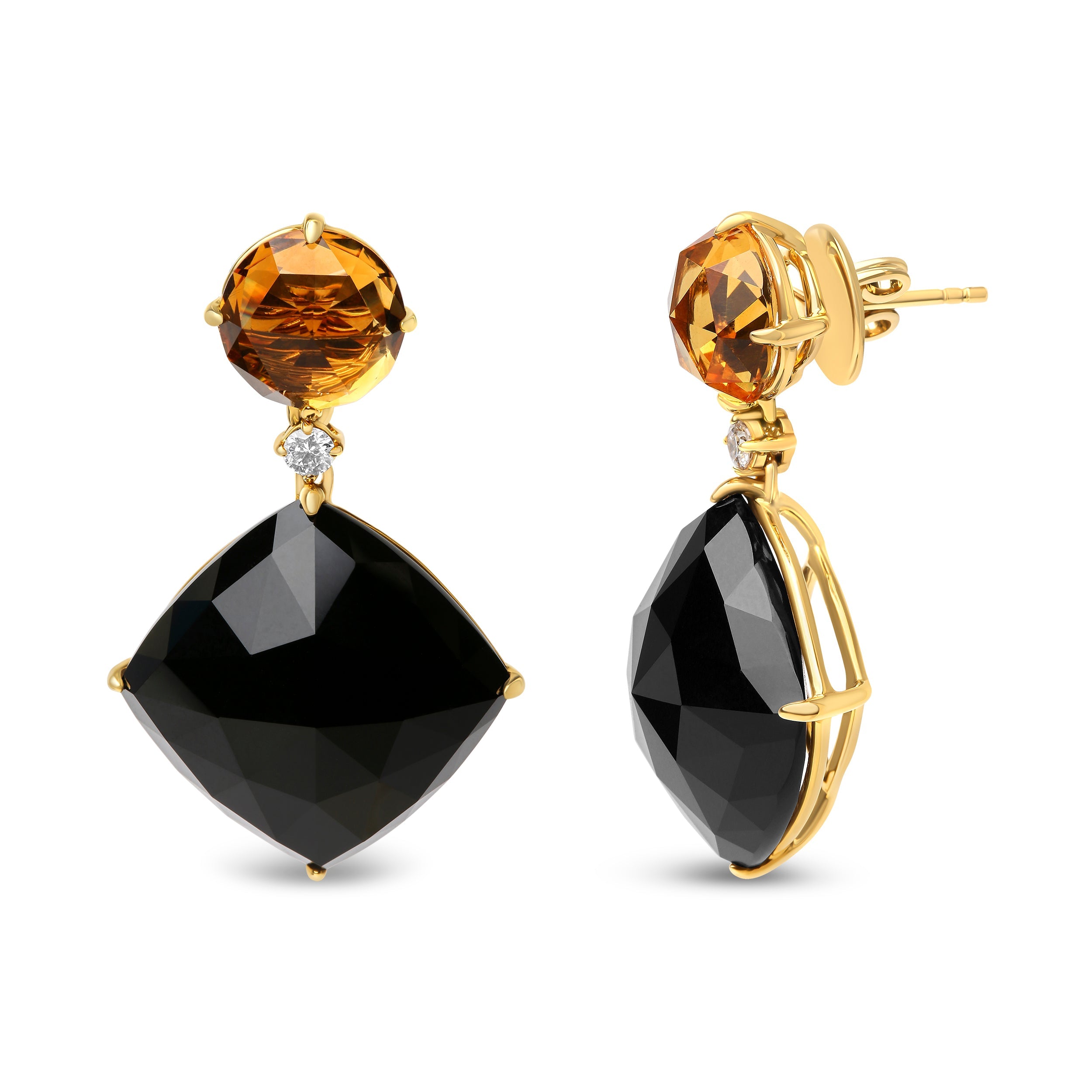 18K Yellow Gold 1/5 Cttw Diamond with Round Yellow Citrine and Cushion Cut Black Onyx Gemstone Dangle Earring G-H Color, SI1-SI2 Clarity on sale at MyriadMart