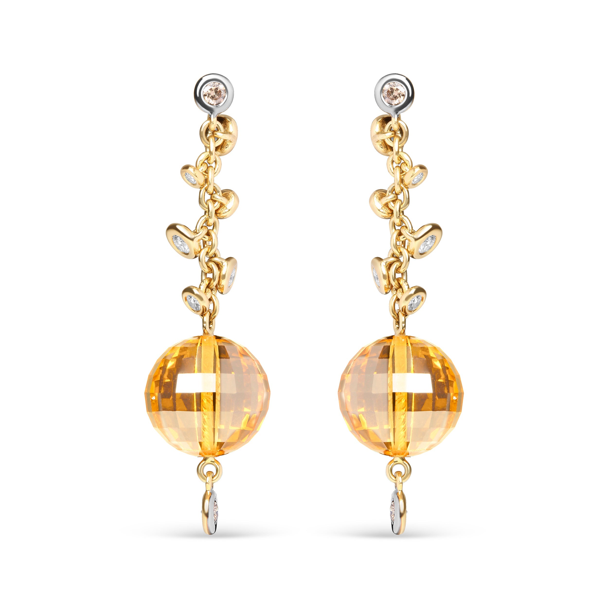 18K Yellow Gold 2/3 Cttw Round Bezel Diamond and 25mm Ball Shaped Yellow Citrine Gemstone Dangle Stud Earring Brown and G-H Color, SI1-SI2 Clarity on sale at MyriadMart