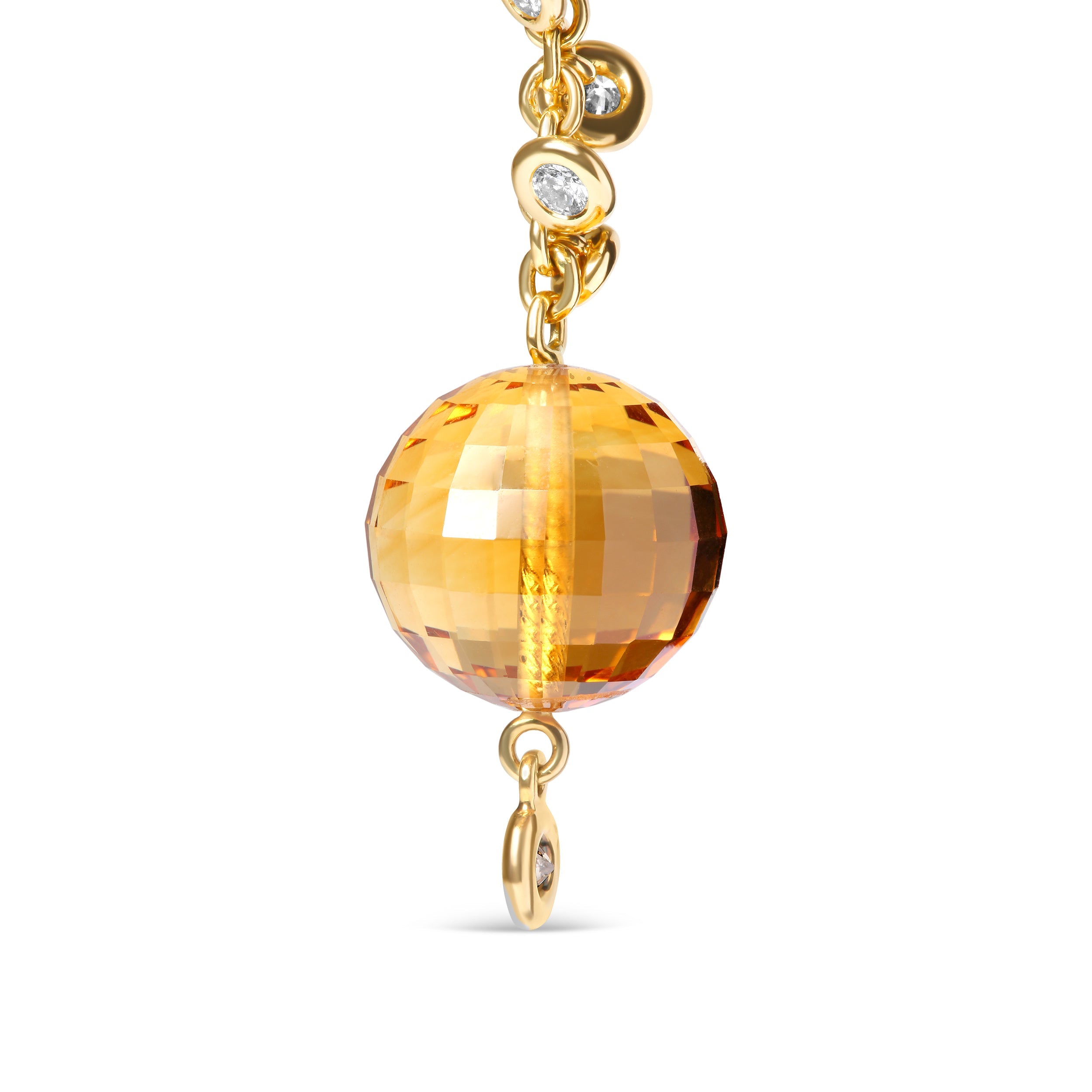 18K Yellow Gold 2/3 Cttw Round Bezel Diamond and 25mm Ball Shaped Yellow Citrine Gemstone Dangle Stud Earring Brown and G-H Color, SI1-SI2 Clarity on sale at MyriadMart