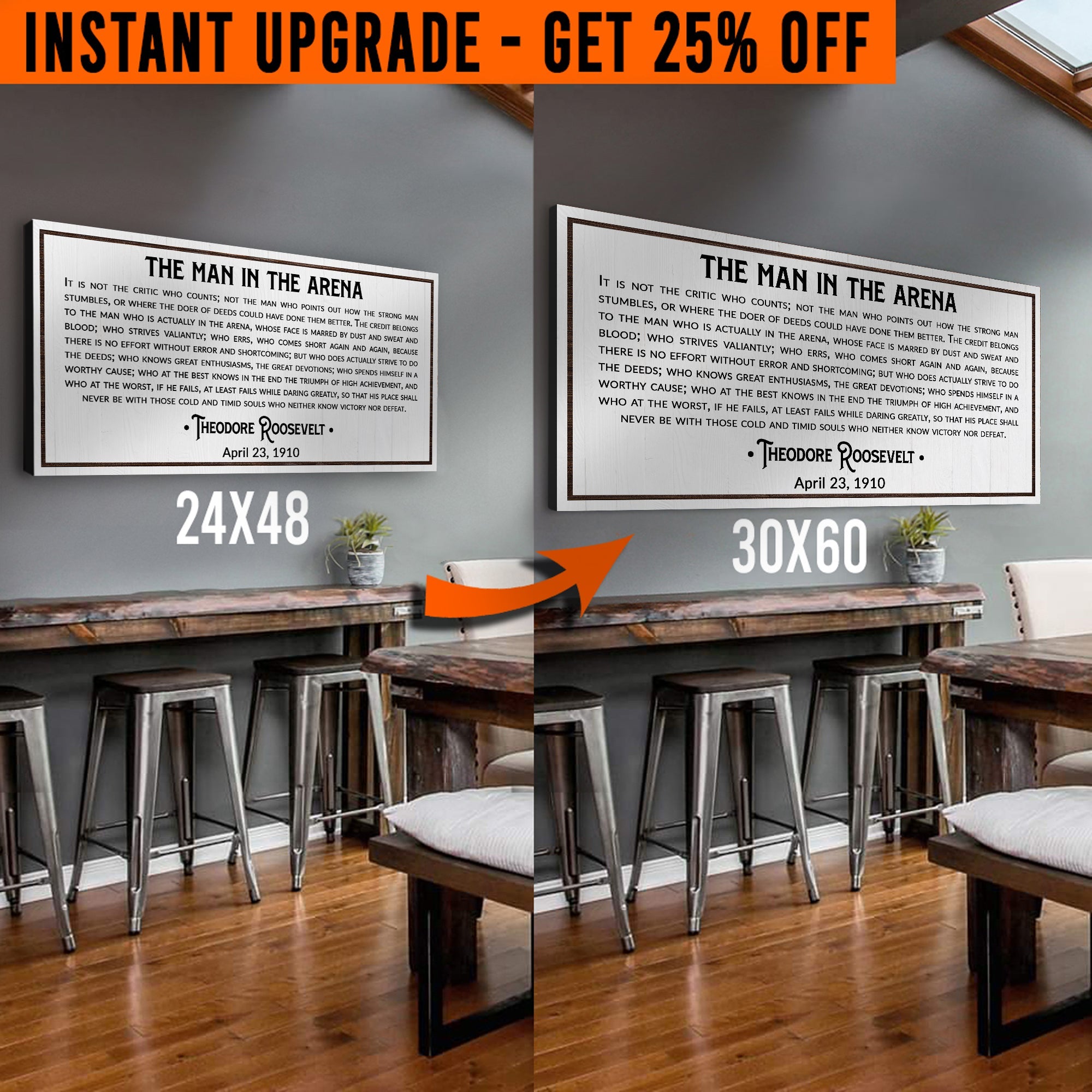 Upgrade Your 48x24 Inches 'The Man In The Arena' Style 3 Canvas To 60x30 Inches on sale at MyriadMart