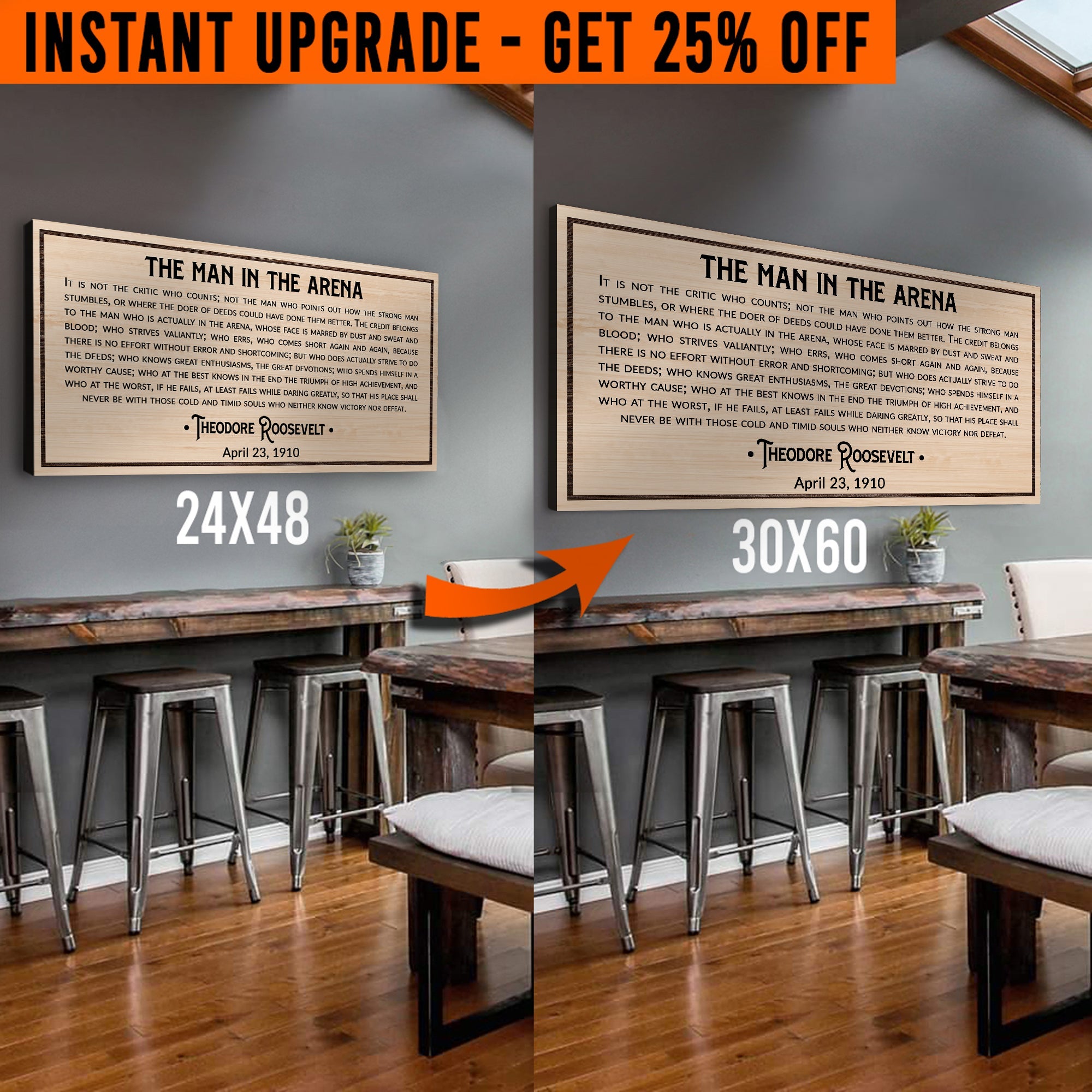 Upgrade Your 48x24 Inches 'The Man In The Arena' Style 2 Canvas To 60x30 Inches on sale at MyriadMart