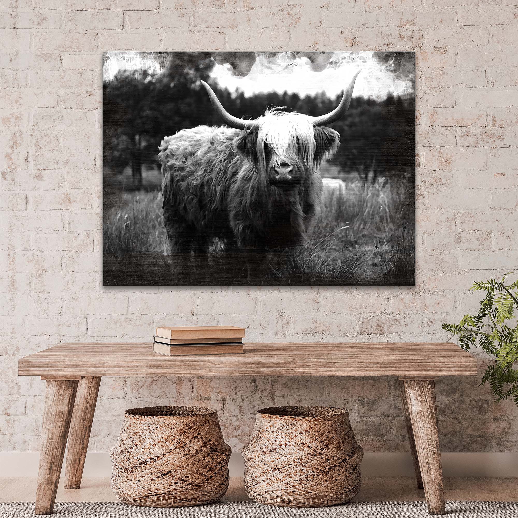 Highland Cattle Monochrome Canvas Wall Art on sale at MyriadMart
