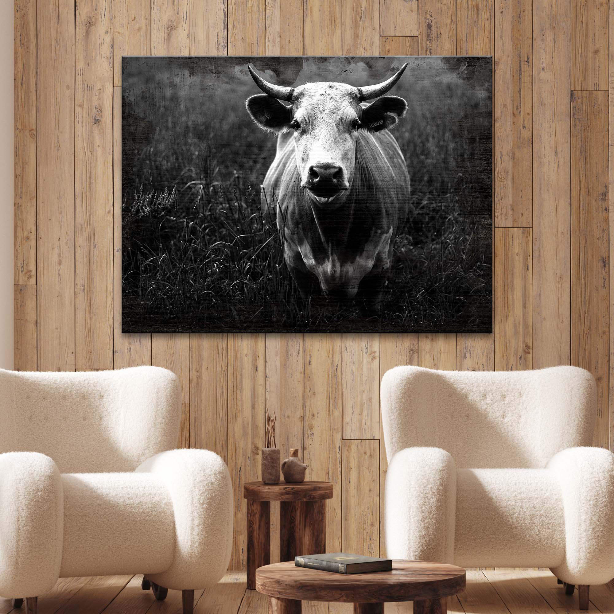 Longhorn Cattle Portrait Canvas Wall Art on sale at MyriadMart