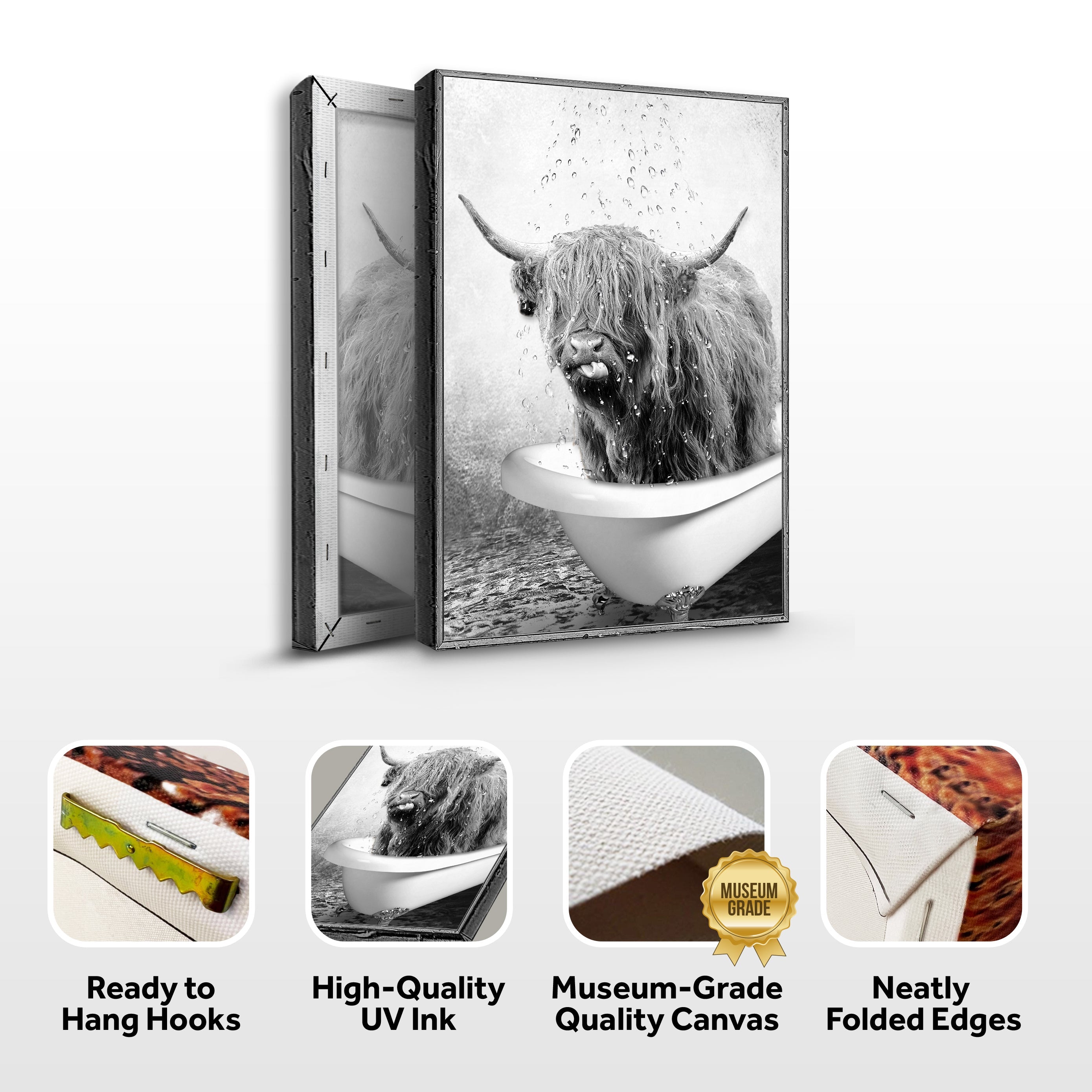 Highland Cattle Bath Canvas Wall Art on sale at MyriadMart