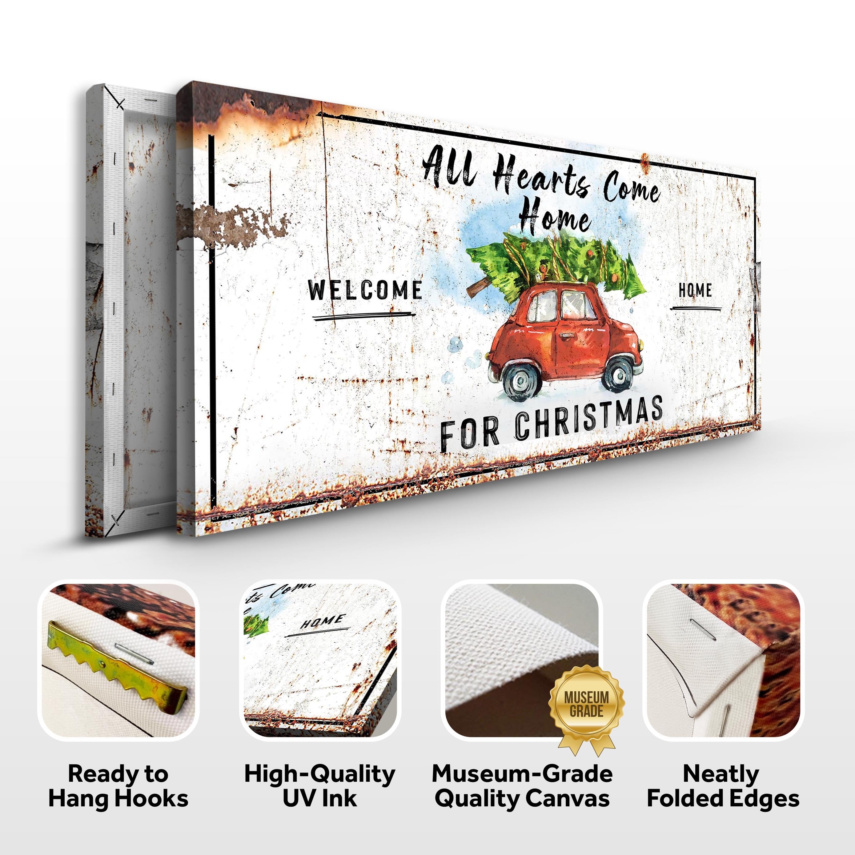 All Hearts Come Home For Christmas Sign on sale at MyriadMart