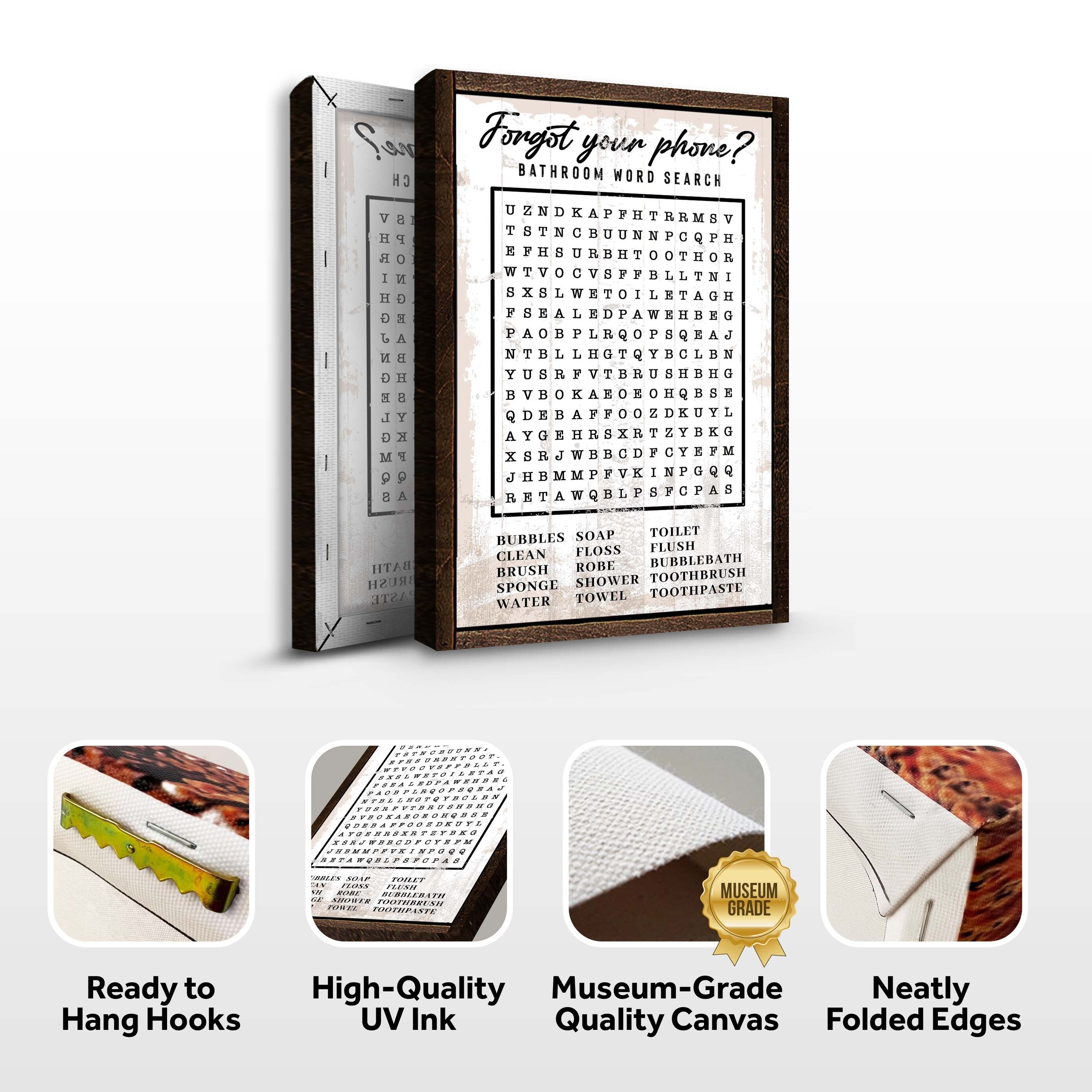 Bathroom Word Search Sign on sale at MyriadMart