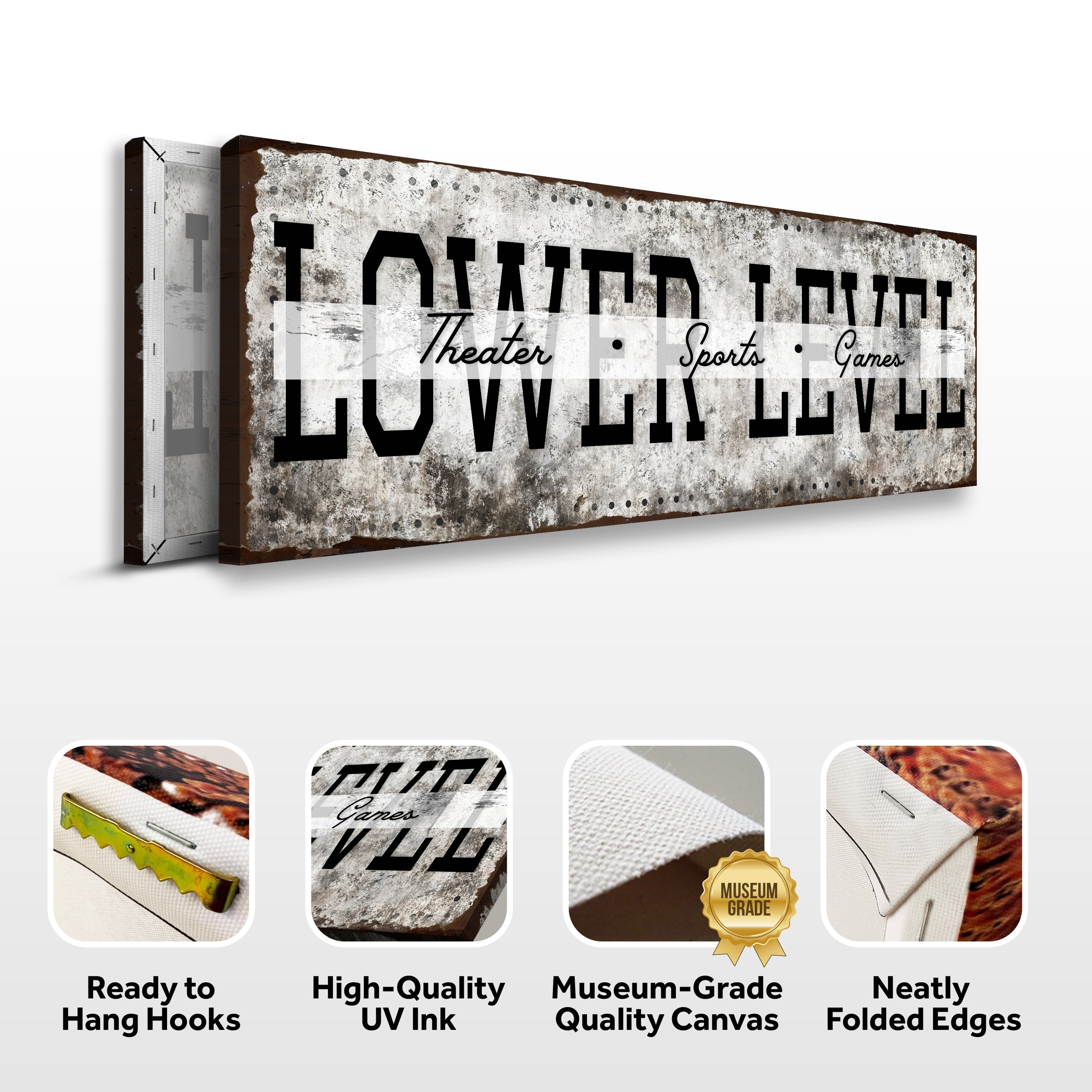 Lower Level Theater Sports Games Basement Bar Sign on sale at MyriadMart