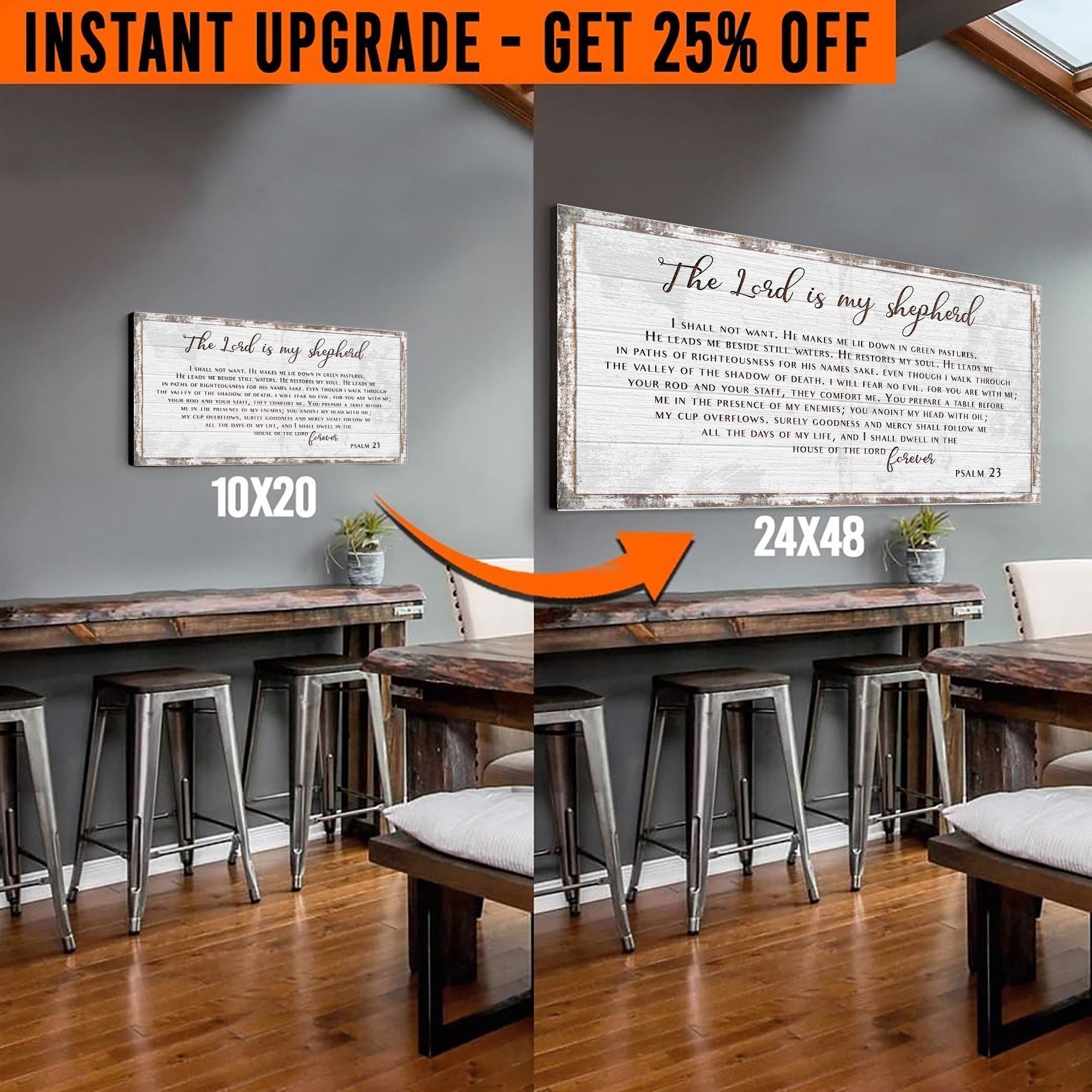 Upgrade Your 20x10 Inches 'Psalm 23 - The Lord Is My Shepherd' Canvas To 48x24 Inches on sale at MyriadMart