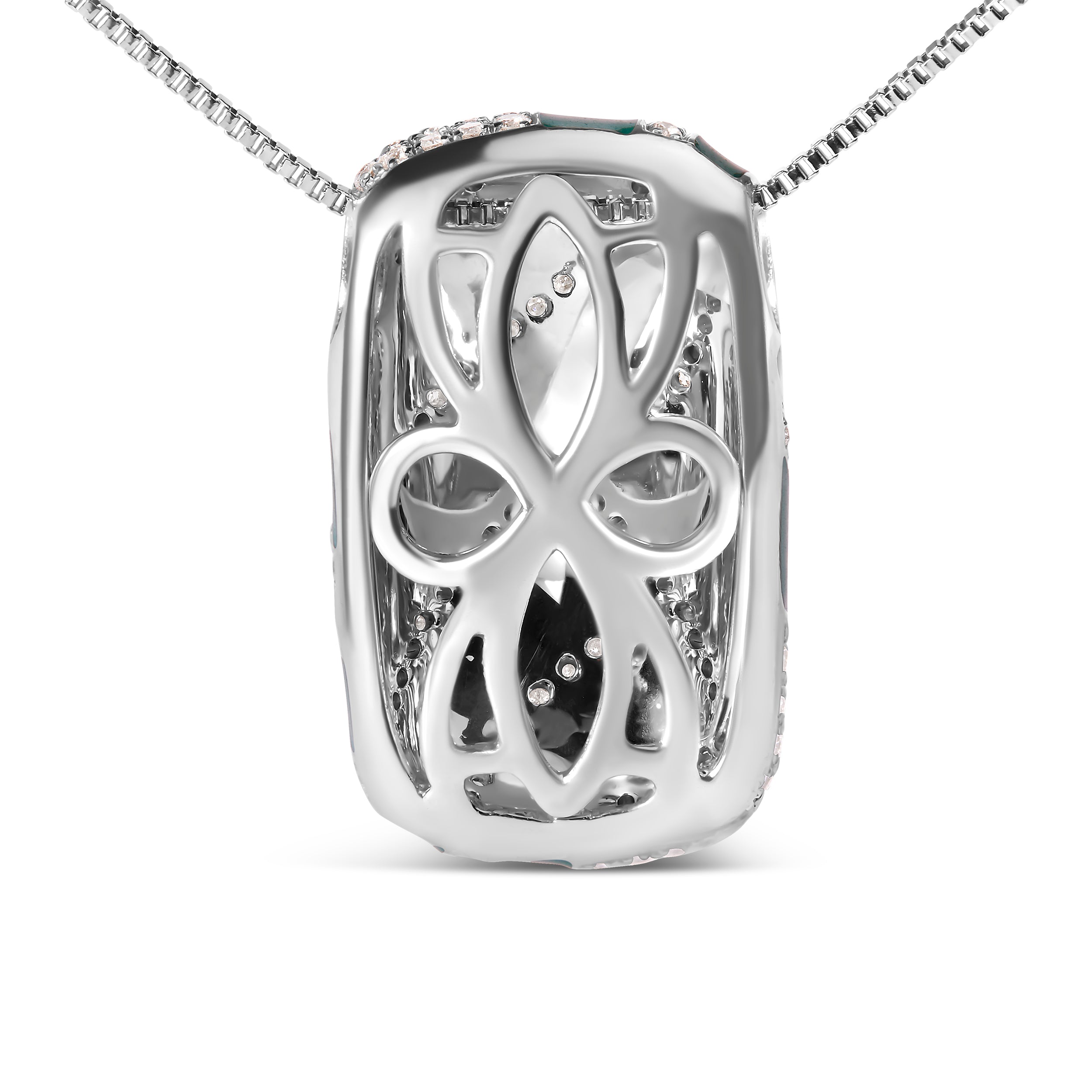 .925 Sterling Silver Turquoise Enamel and 1/2 Cttw Diamond Block 18" Pendant Necklace F-G Color, VS1-VS2 Clarity on sale at MyriadMart