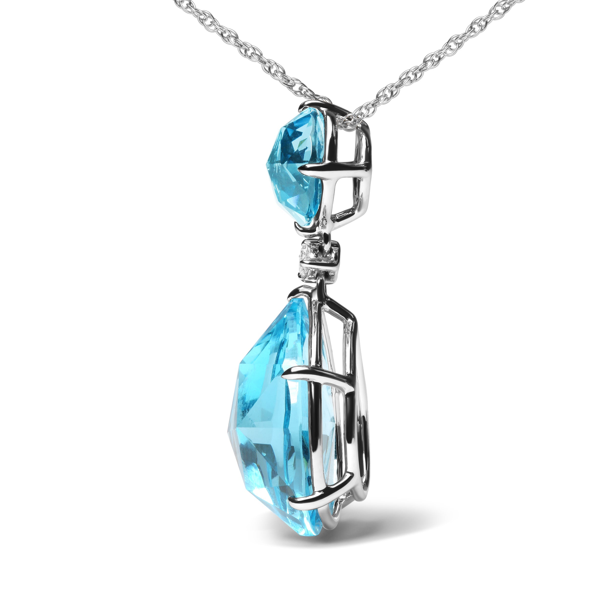 18K White Gold Diamond Accent and Round London Blue Topaz and Pear Cut Sky Blue Topaz Dangle Drop 18" Pendant Necklace G-H Color, SI1-SI2 Clarity on sale at MyriadMart