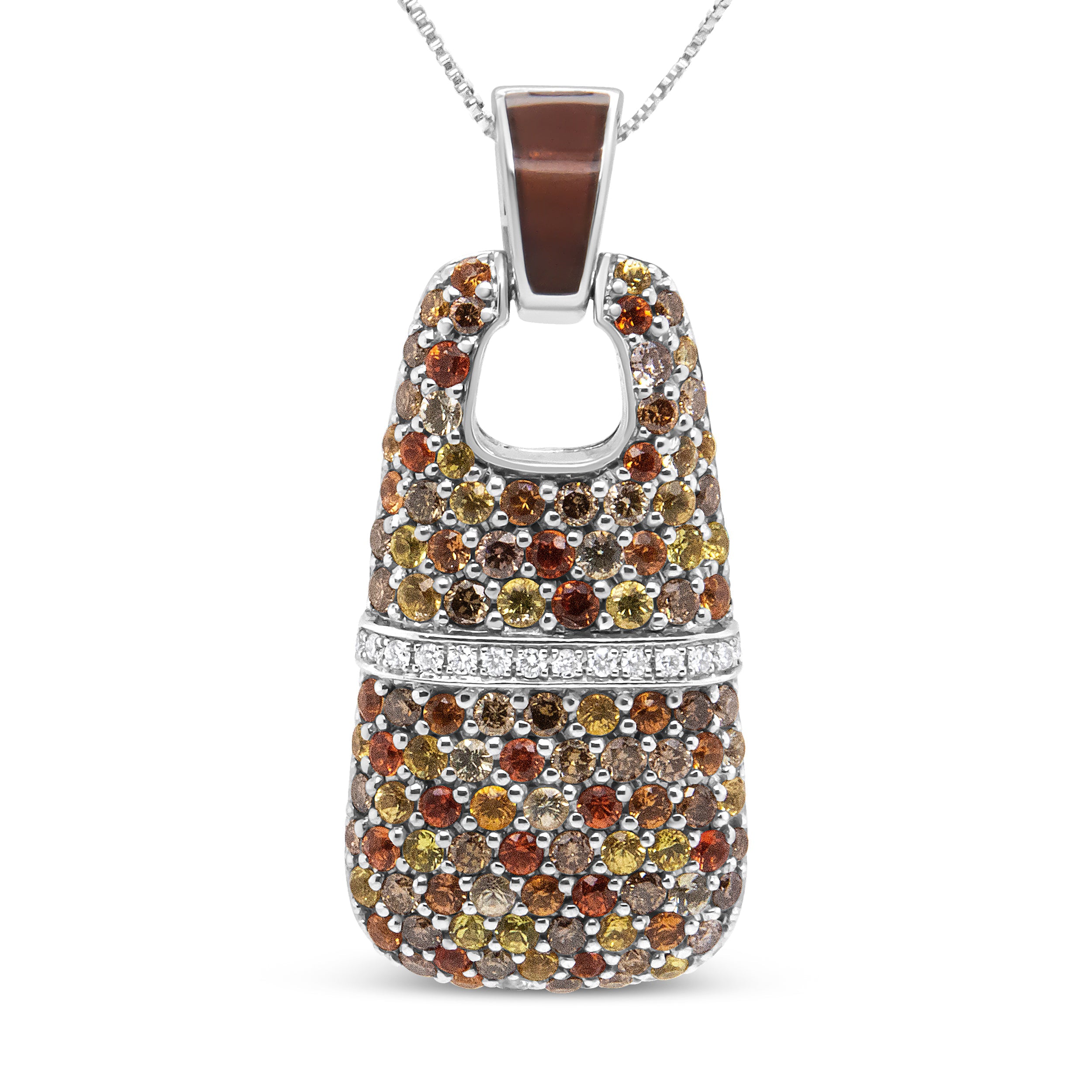 .925 Sterling Silver Brown Enamel 1 Cttw White and Brown Diamonds and 1.5mm Yellow and Orange Sapphire Gemstones Statement 18" Pendant Necklace Brown and F-G Color, VS1-VS2 Clarity on sale at MyriadMart