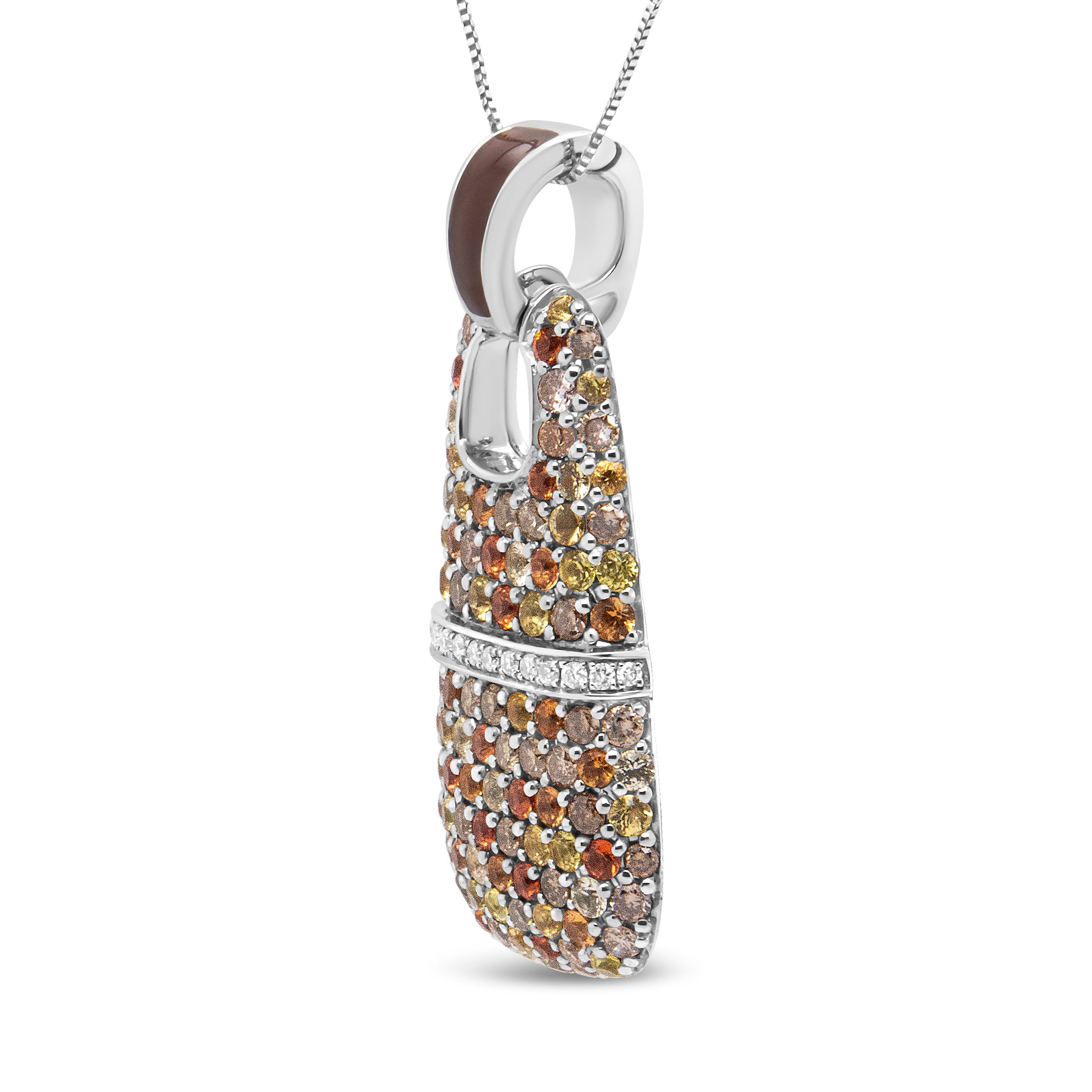 .925 Sterling Silver Brown Enamel 1 Cttw White and Brown Diamonds and 1.5mm Yellow and Orange Sapphire Gemstones Statement 18" Pendant Necklace Brown and F-G Color, VS1-VS2 Clarity on sale at MyriadMart