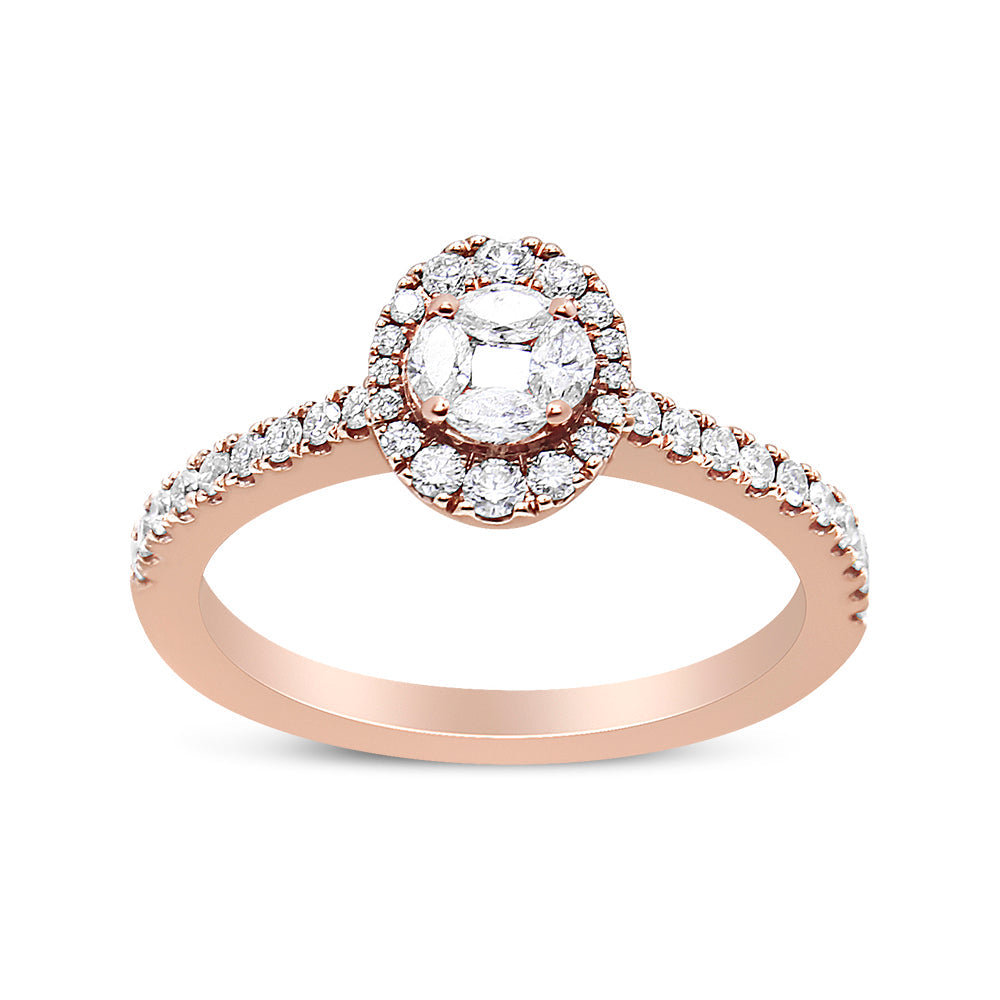 18K Rose Gold 1/2 Cttw Composite Marquise Composite Diamond Oval Shaped Halo Engagement Ring F-G Color, VS1-VS2 Clarity - Ring Size 7 on sale at MyriadMart