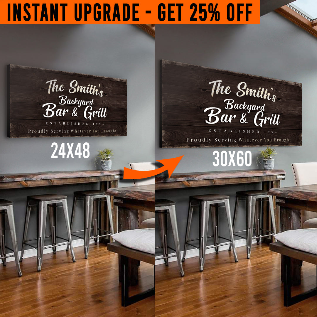 Upgrade Your 48x24 Inches 'Backyard Bar & Grill' Style 2 Canvas To 60x30 Inches on sale at MyriadMart