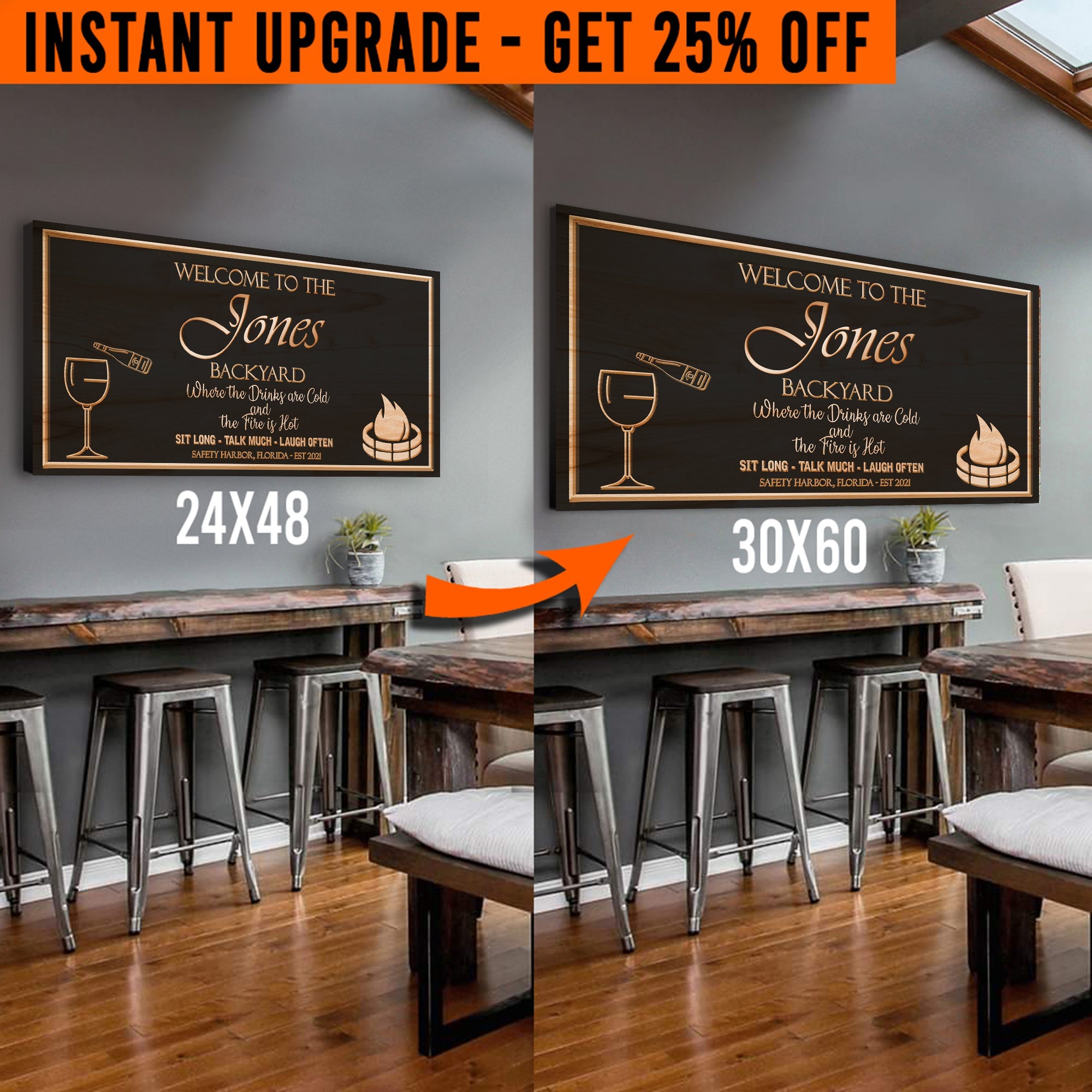 Upgrade Your 48x24 Inches 'Backyard Sign Style 2 Canvas To 60x30 Inches on sale at MyriadMart