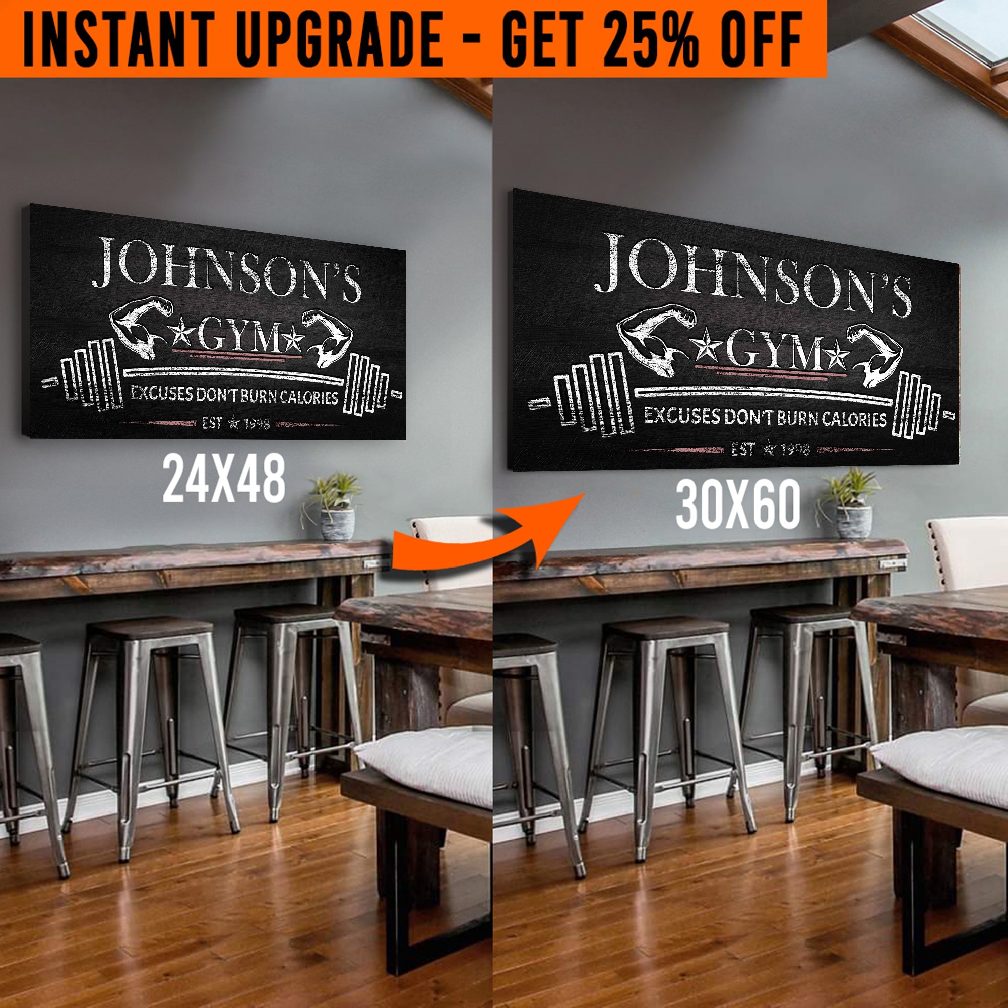 Upgrade Your 48x24 Inches 'Gym' Style 1 Canvas To 60x30 Inches on sale at MyriadMart