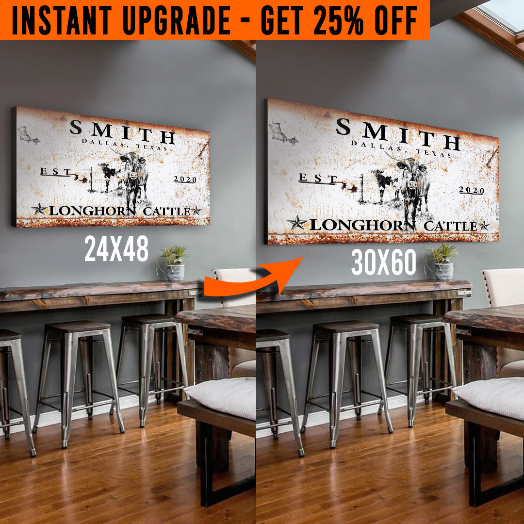 Upgrade Your 48x24 Inches 'Longhorn Rustic Cattle' Style 2 Canvas To 60x30 Inches on sale at MyriadMart