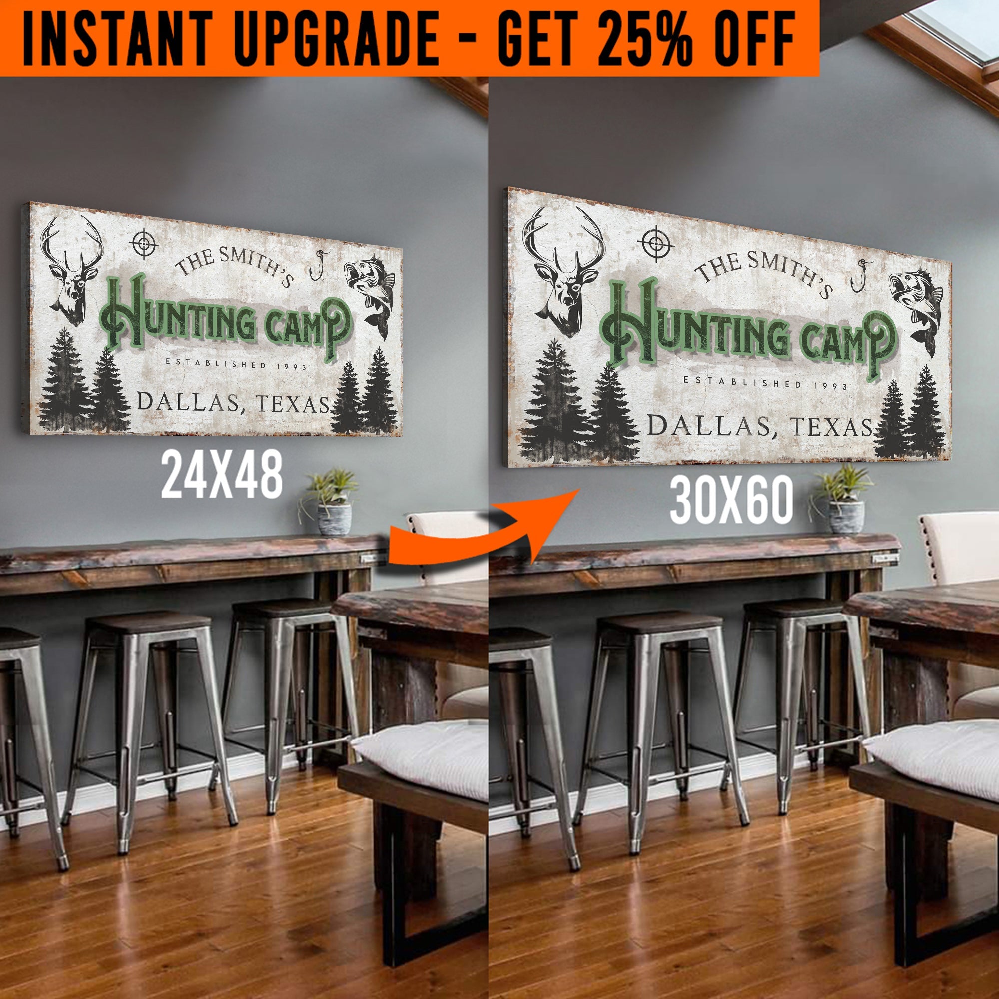 Upgrade Your 48x24 Inches 'Fishing And Hunting' Style 1 Canvas To 60x30 Inches on sale at MyriadMart