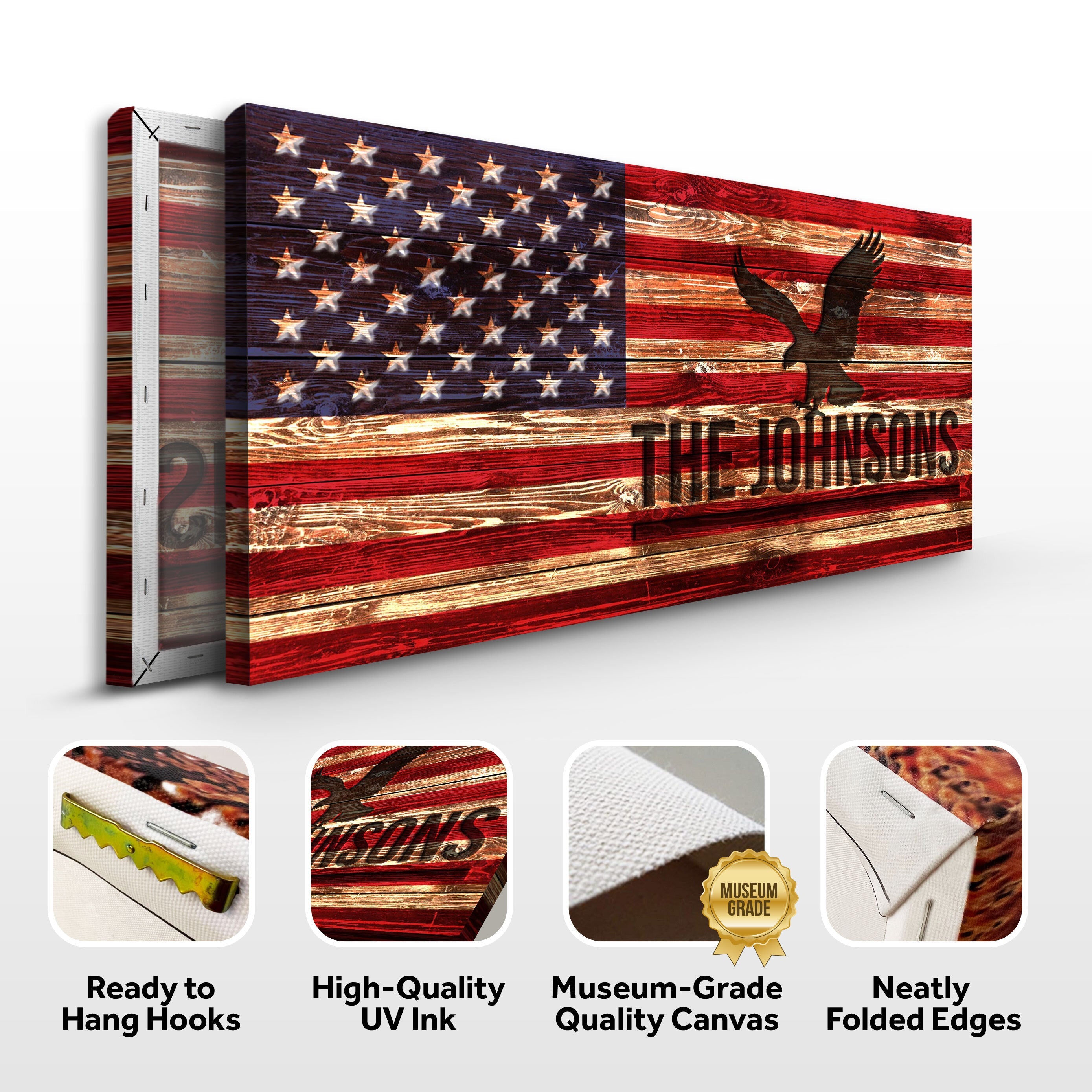 Rustic American Flag Family Name Sign on sale at MyriadMart