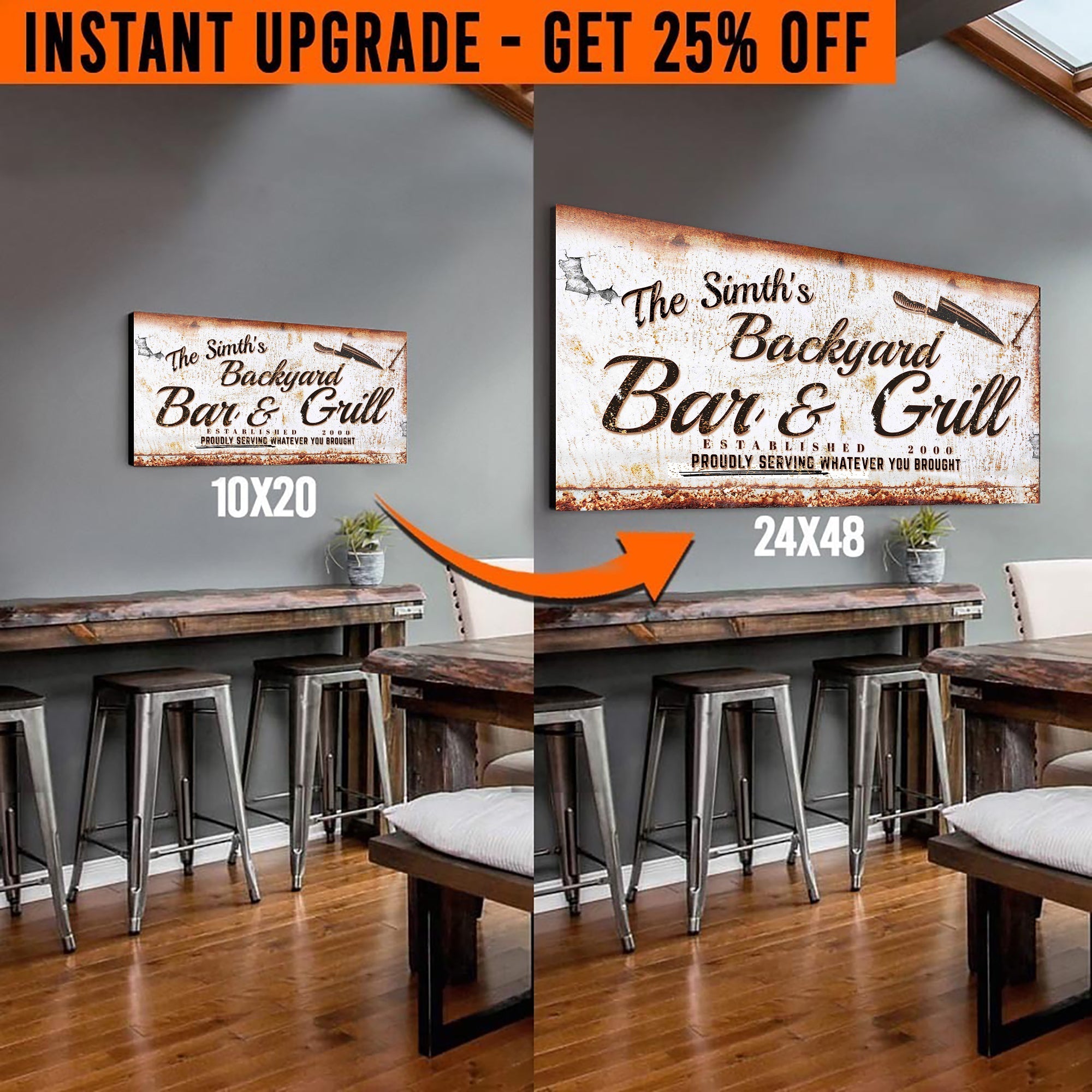 Upgrade Your 20x10 Inches 'Backyard Bar & Grillr' Style 2 Canvas To 24x48 Inches on sale at MyriadMart