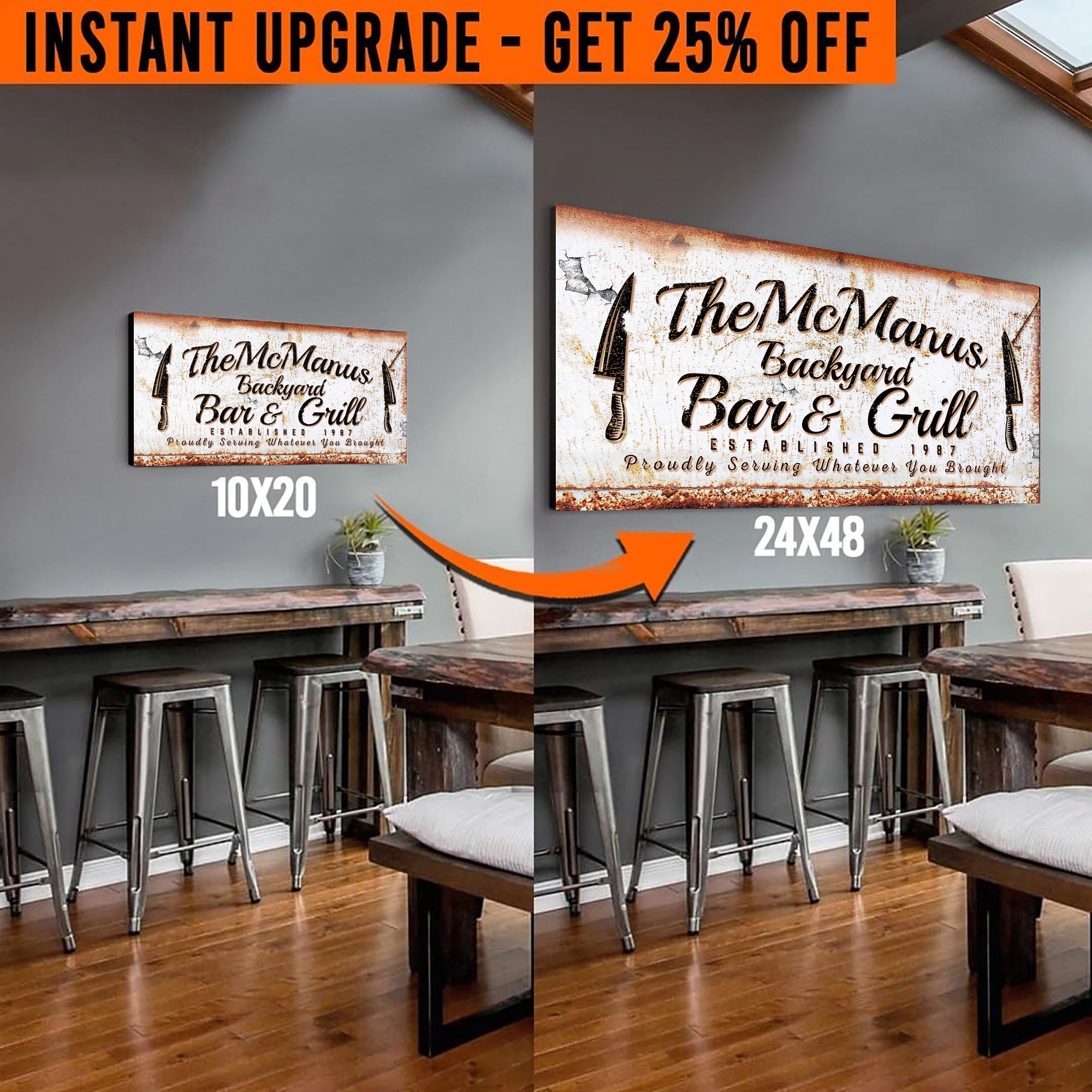 Upgrade Your 20x10 Inches 'Backyard Bar & Grill' Style 3 Canvas To 24x48 Inches on sale at MyriadMart