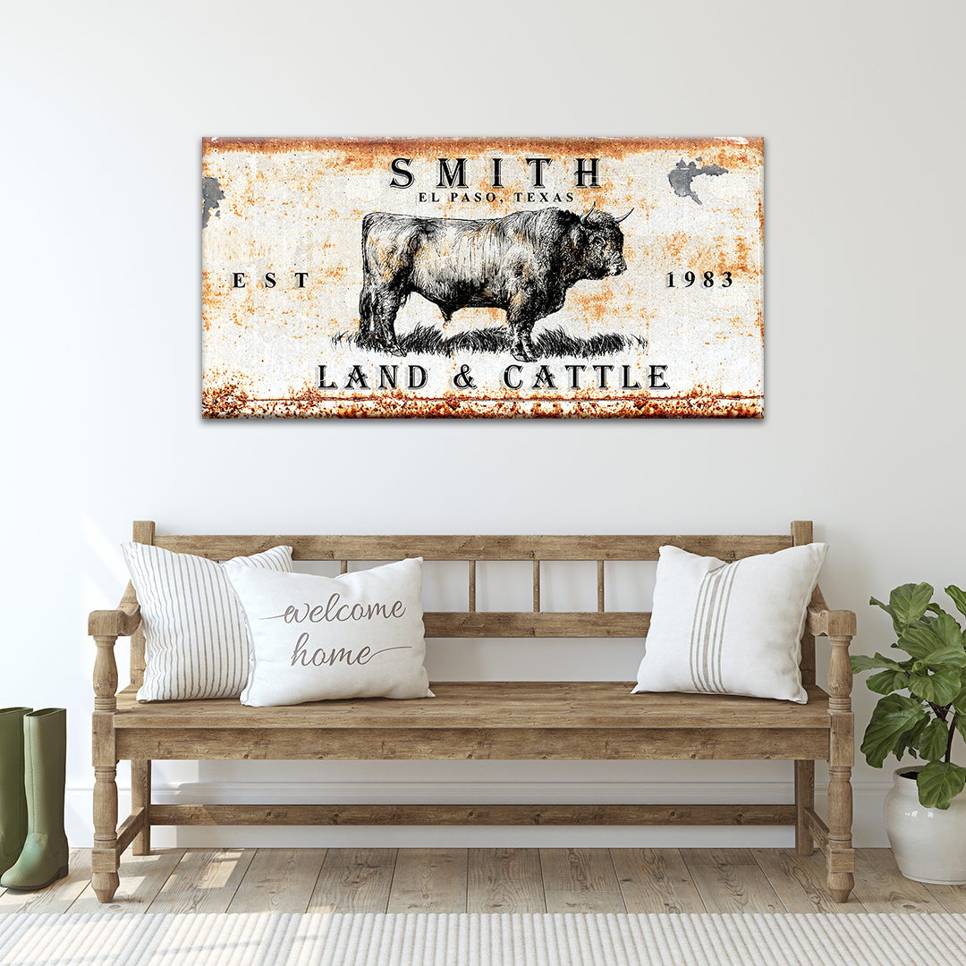 Land And Cattle Rustic Sign on sale at MyriadMart