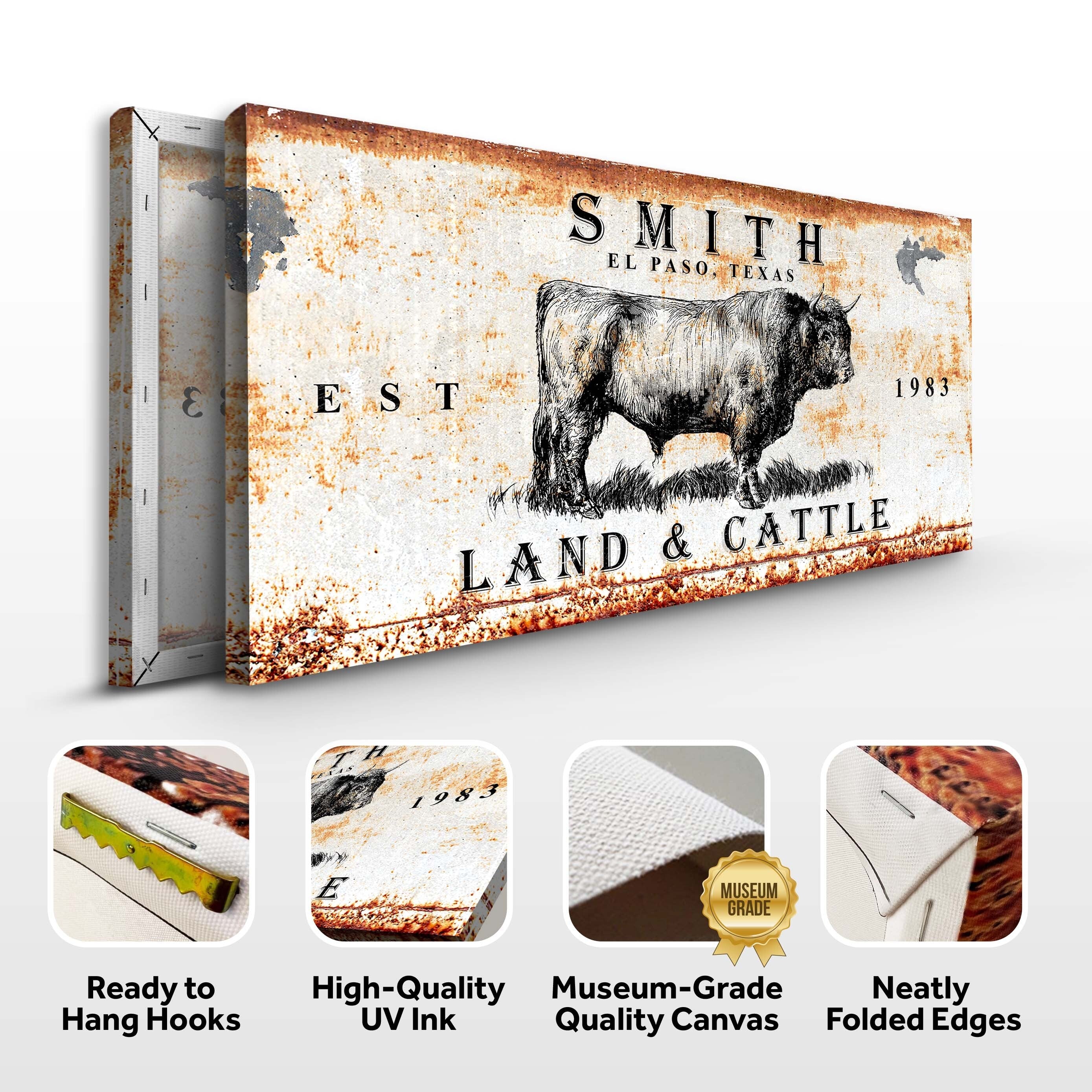 Land And Cattle Rustic Sign on sale at MyriadMart