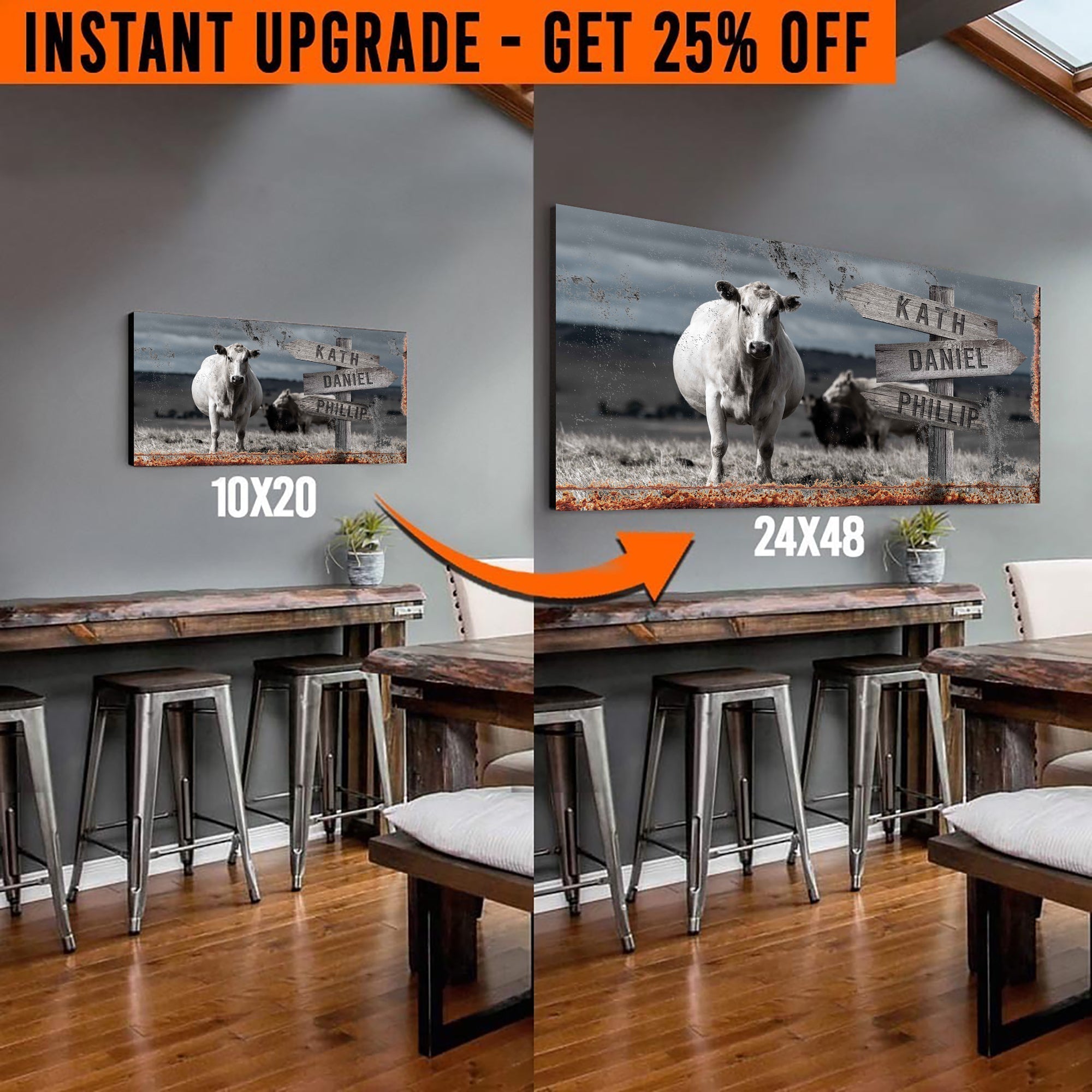Upgrade Your 20x10 Inches 'Angus Cattle Name' Canvas To 48x24 Inches on sale at MyriadMart
