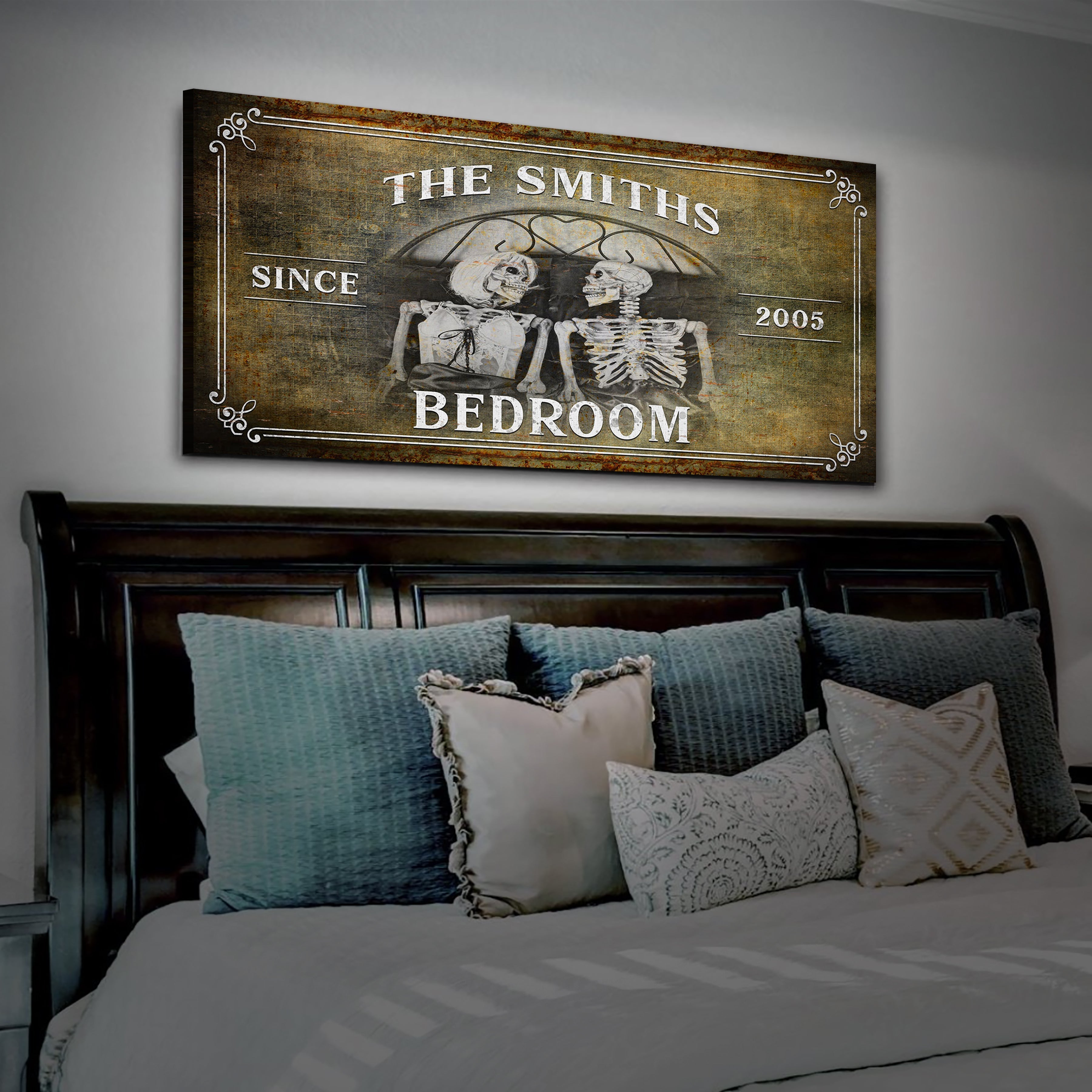 Personalized Skeleton Bedroom Sign - Gothic Art For Bedroom on sale at MyriadMart