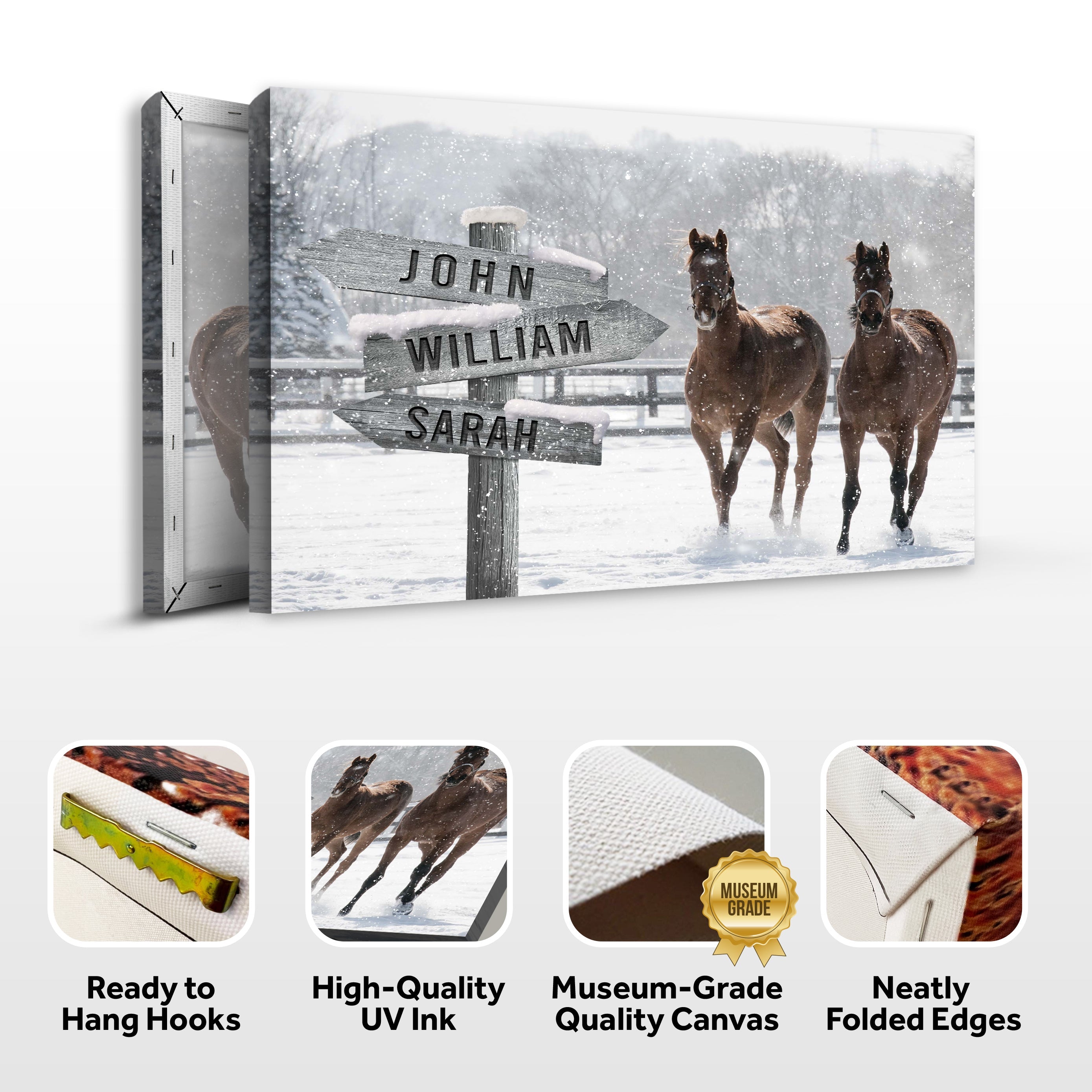 Snow Horses Vintage Name Sign on sale at MyriadMart