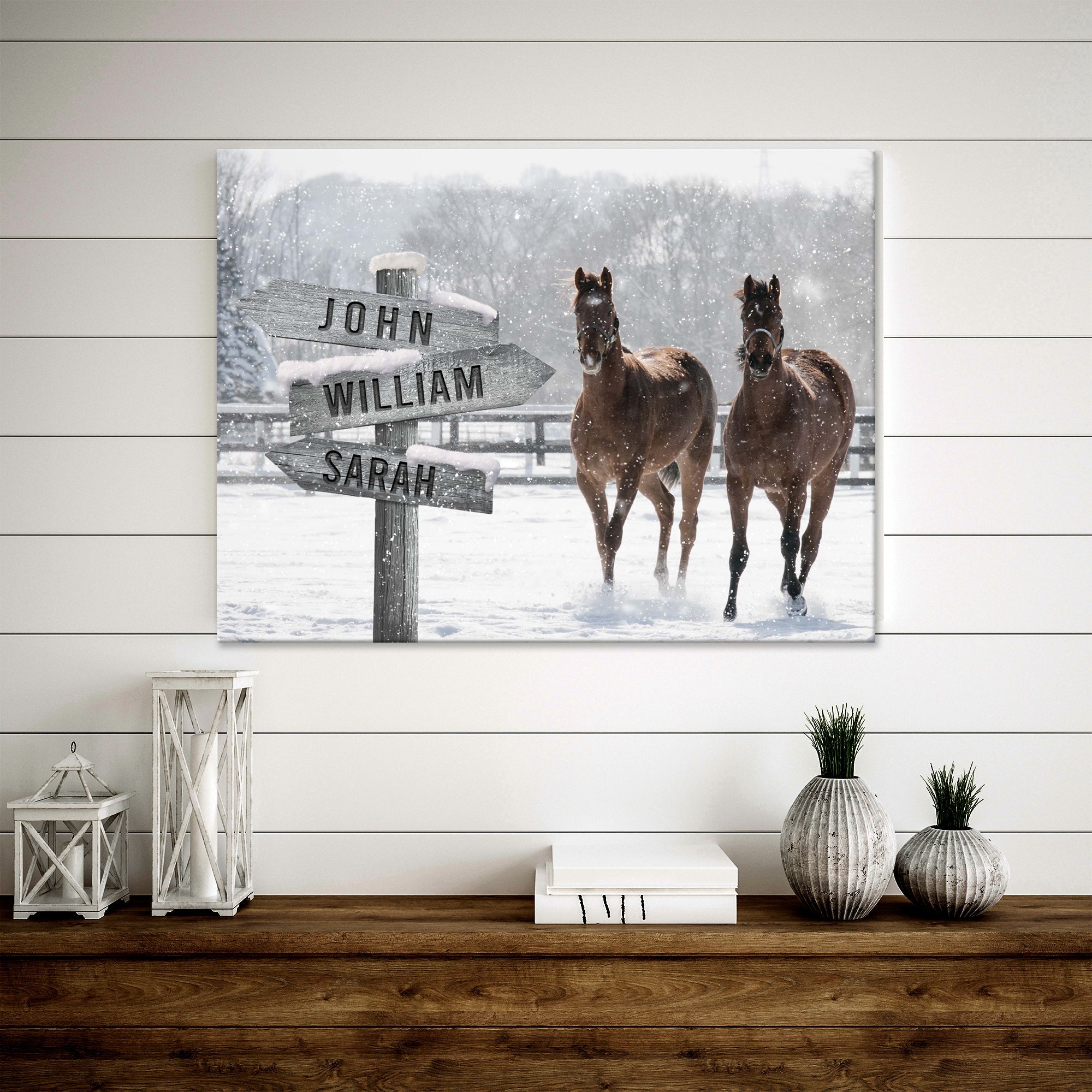 Snow Horses Vintage Name Sign on sale at MyriadMart