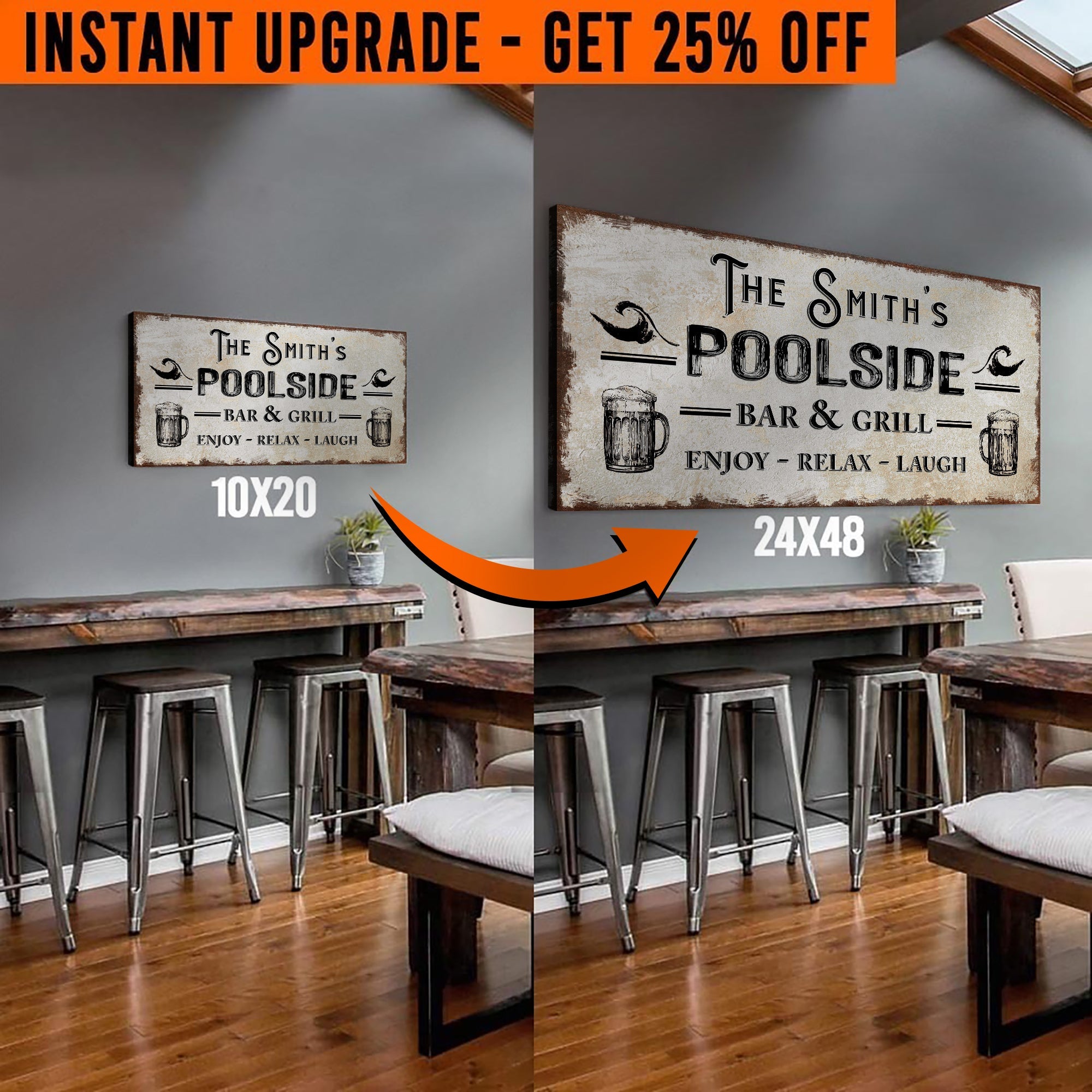 Upgrade Your 20x10 Inches 'Personalized Poolside Bar And Grill' Style 1 Canvas To 48x24 Inches on sale at MyriadMart