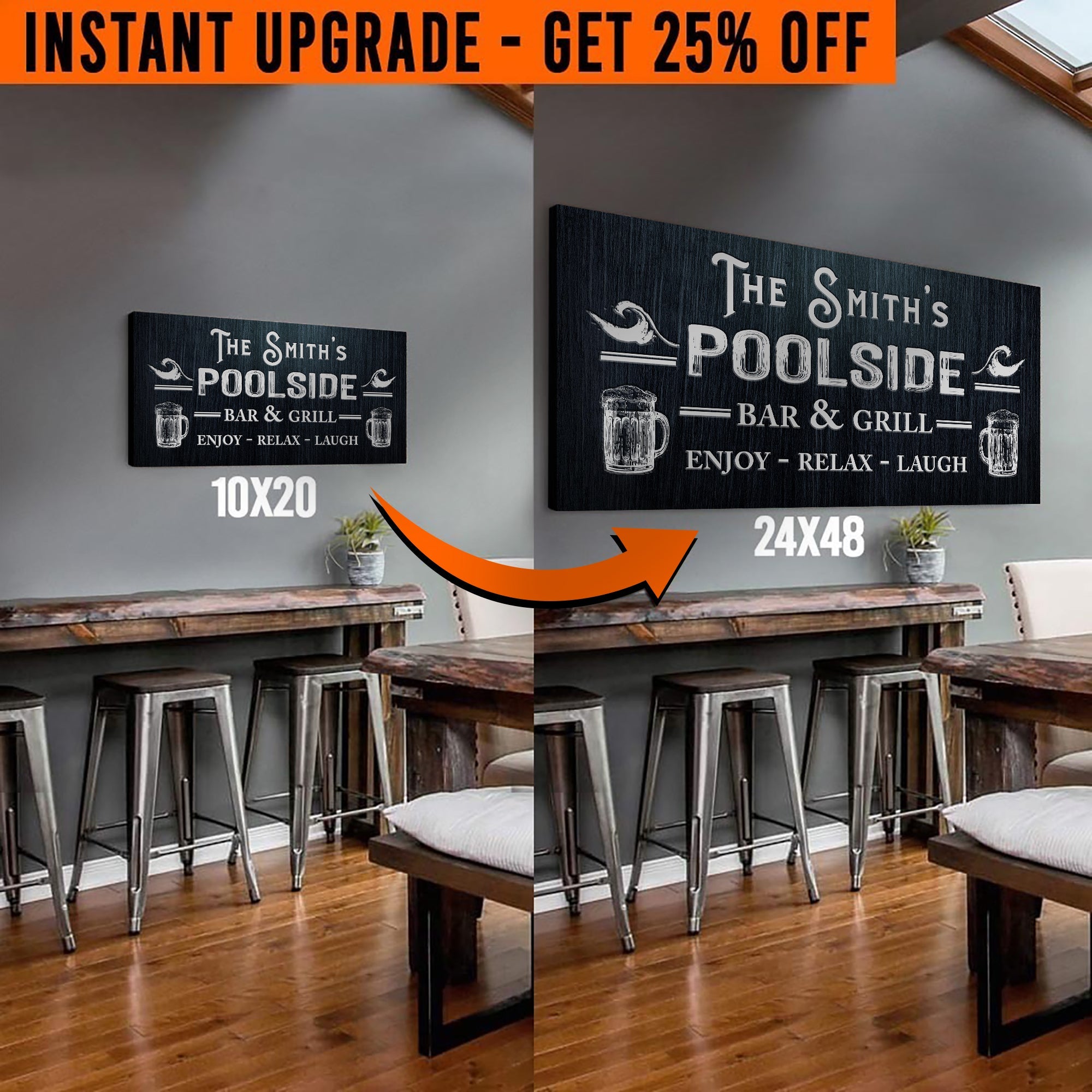 Upgrade Your 20x10 Inches 'Personalized Poolside Bar And Grill' Style 2 Canvas To 48x24 Inches on sale at MyriadMart