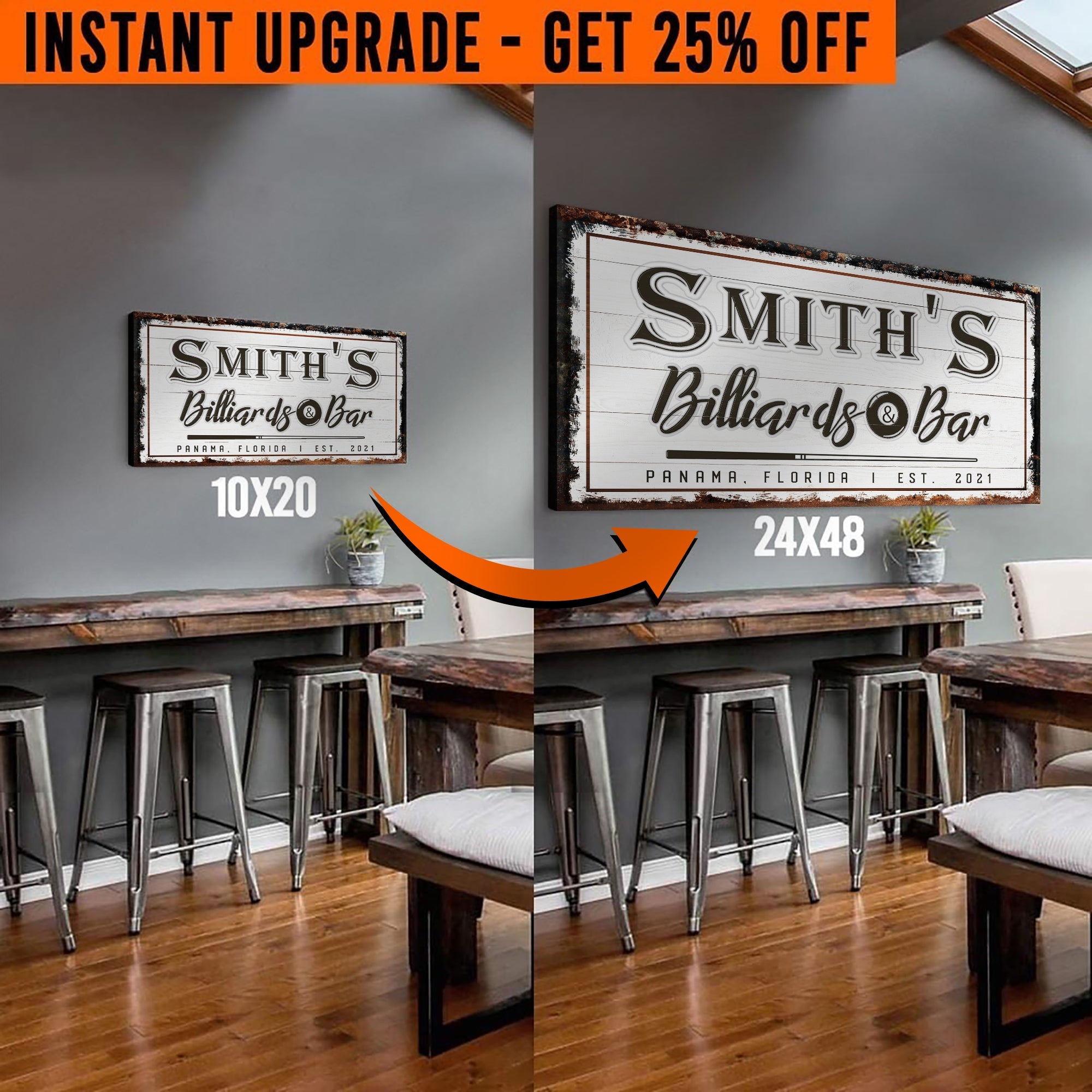 Upgrade Your 20x10 Inches 'Billiards And Bar' Style 2 Canvas To 48x24 Inches on sale at MyriadMart