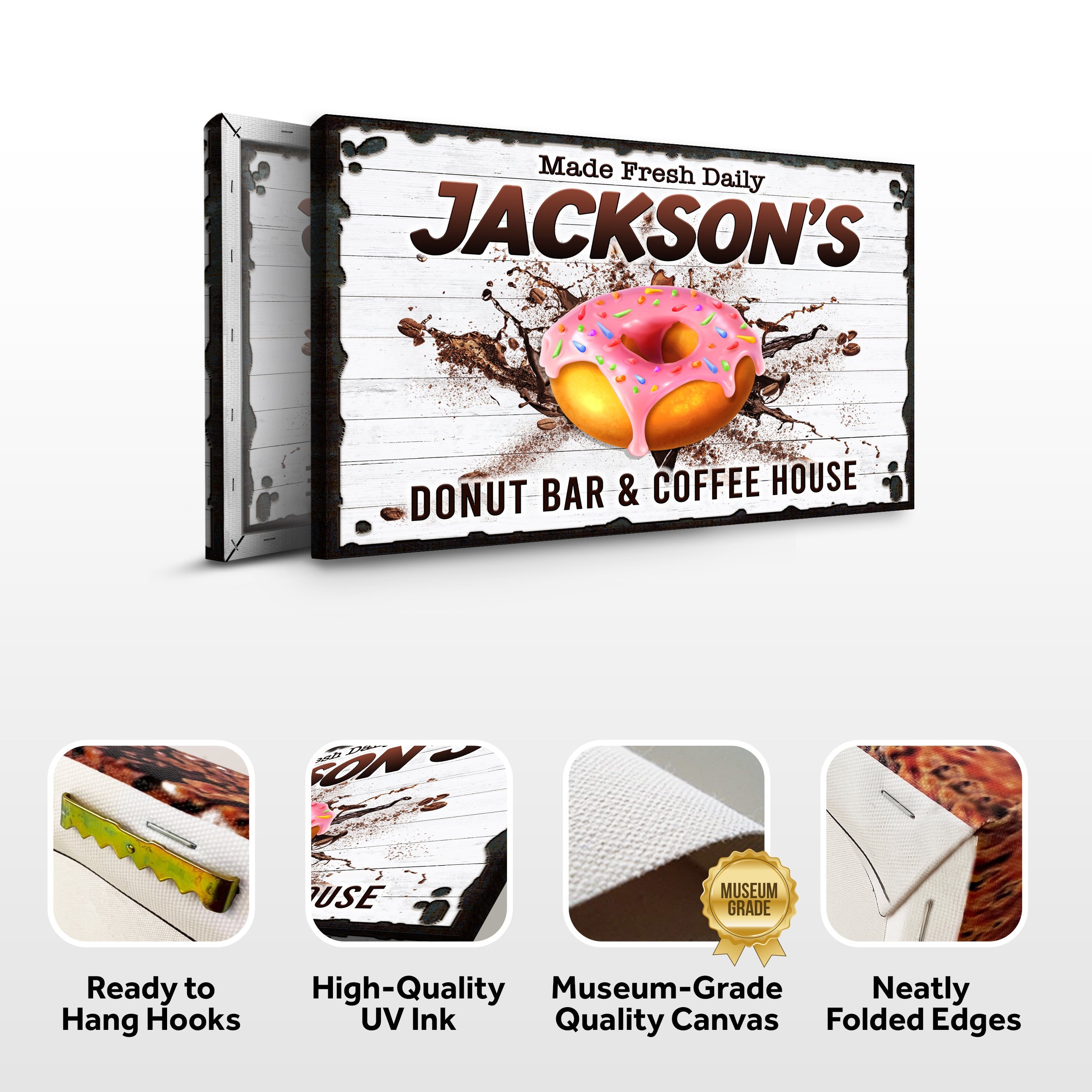 Donut Bar And Coffee House Made Fresh Daily Sign on sale at MyriadMart