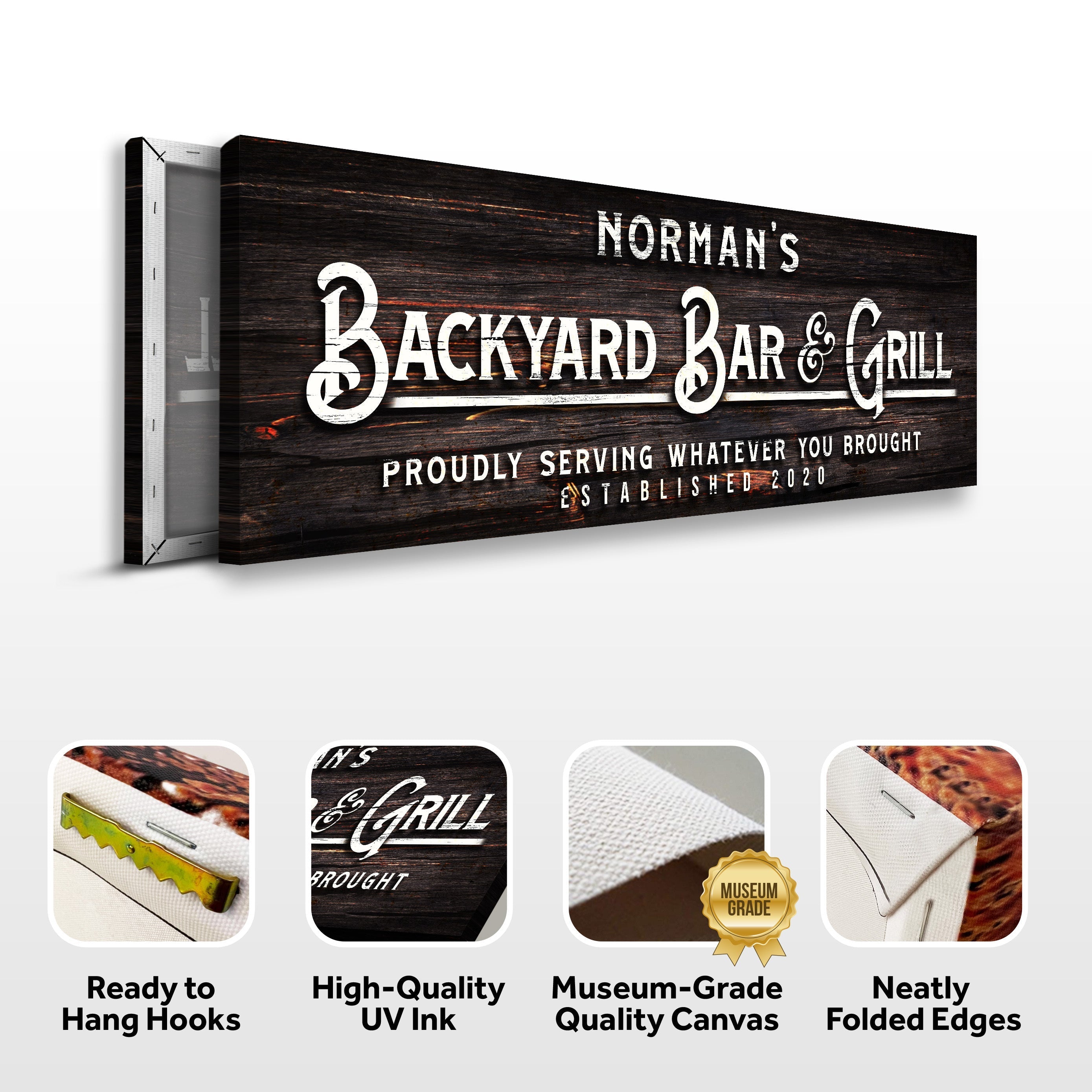Custom Backyard Bar and Grill Sign: Custom Bar Signs for Home Bar – Perfect for Outdoor Man Cave Decor on sale at MyriadMart
