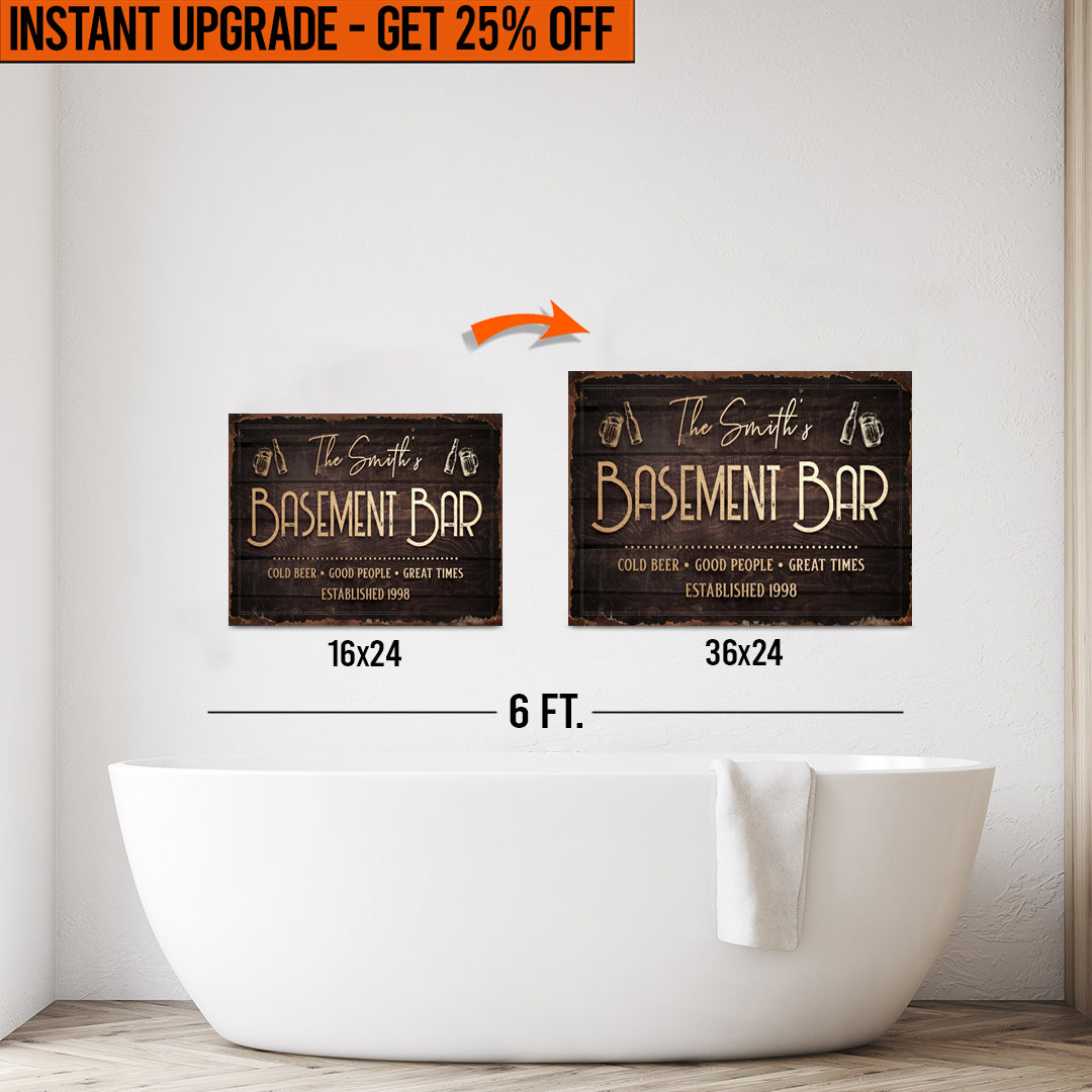 Upgrade Your 16x24 Inches 'Family Basement Bar' Canvas To 36x24 Inches on sale at MyriadMart