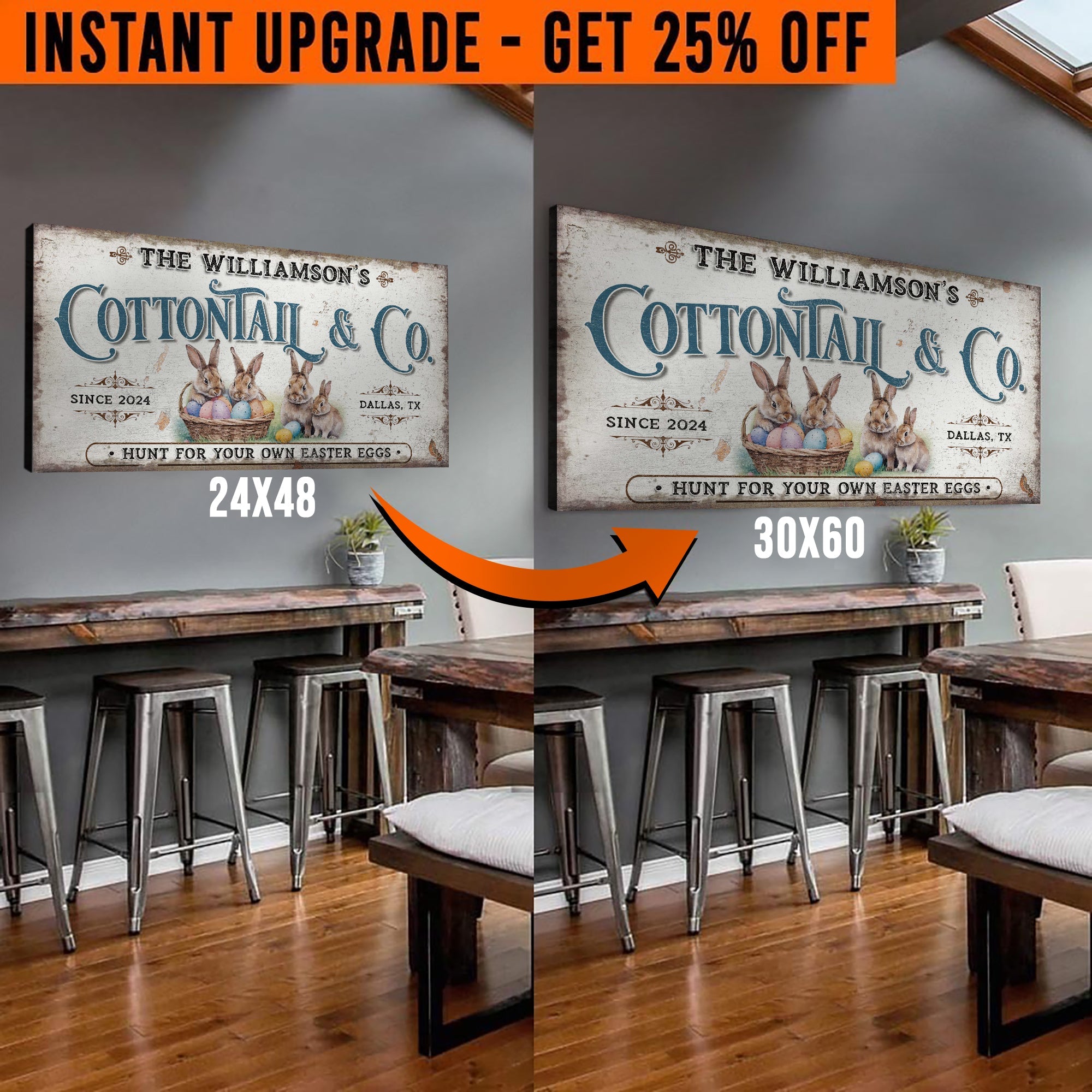 Upgrade Your 48x24 Inches 'Vintage Easter Sign' Canvas To 60x30 Inches on sale at MyriadMart