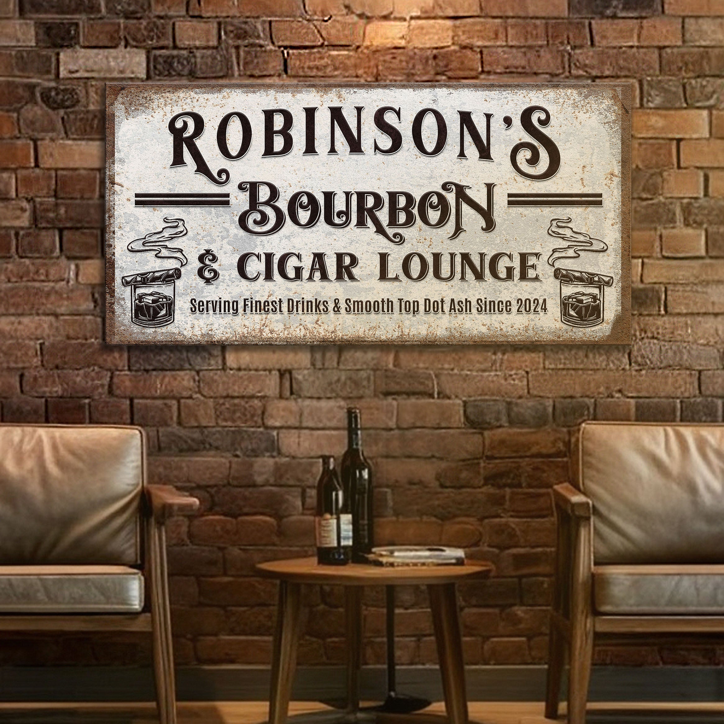 Personalized Bourbon and Cigar Bar Sign on sale at MyriadMart