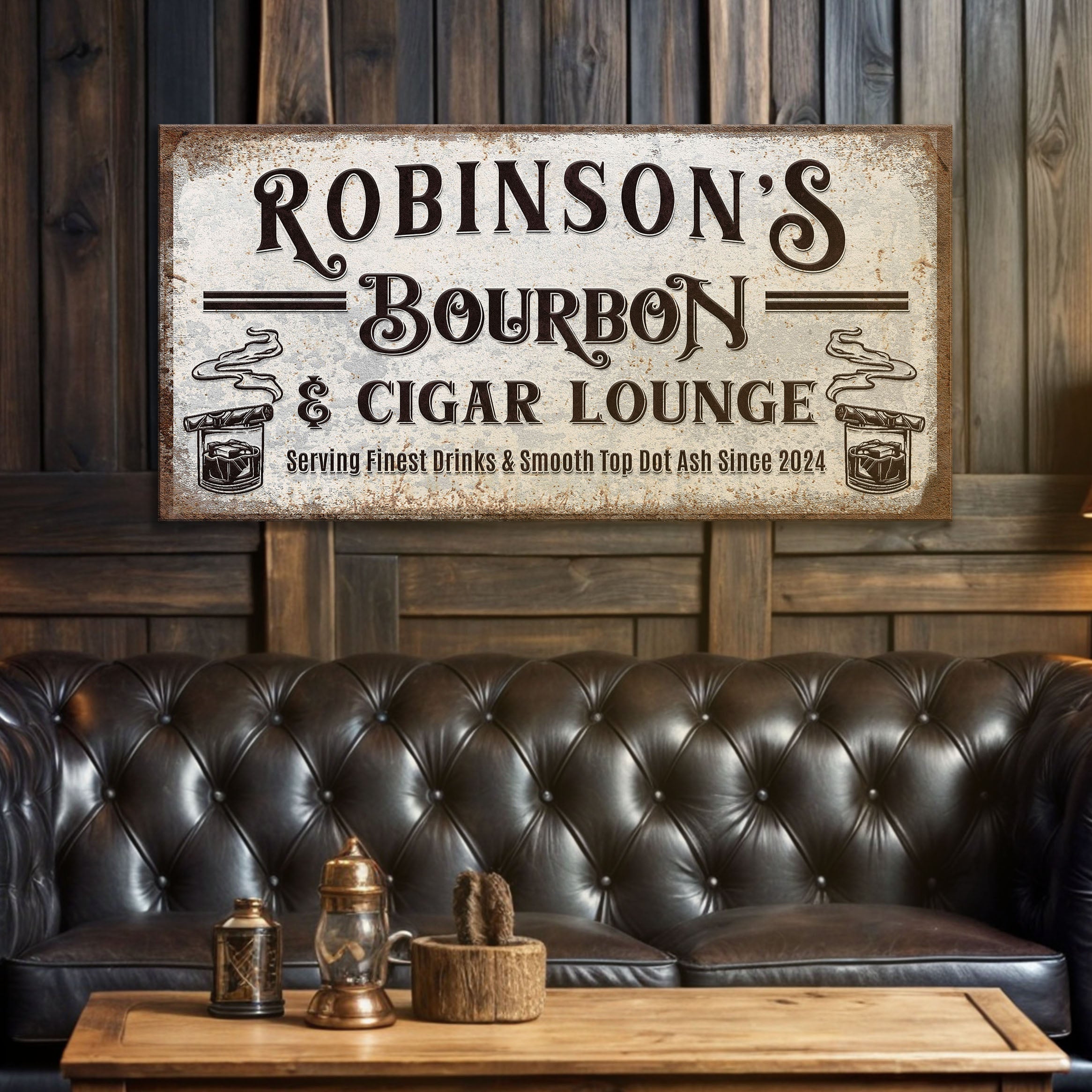 Personalized Bourbon and Cigar Bar Sign on sale at MyriadMart
