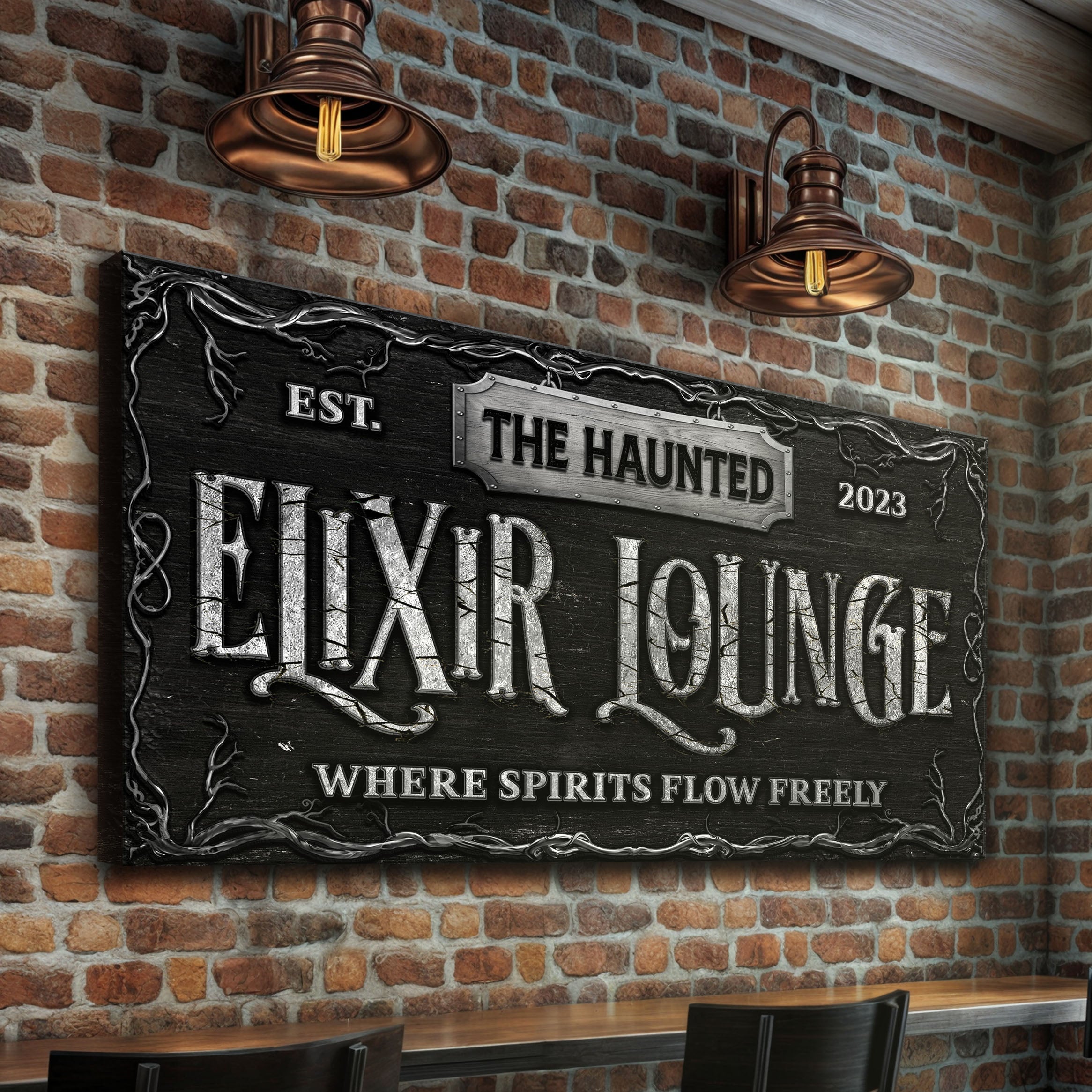 The Haunted Elixir Lounge Halloween Sign on sale at MyriadMart