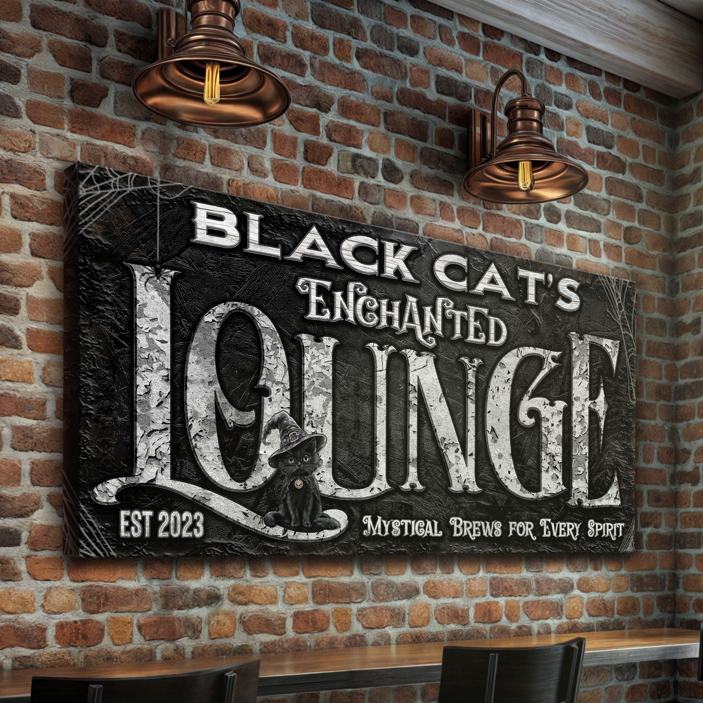 Black Cat's Enchanted Lounge Halloween Sign on sale at MyriadMart