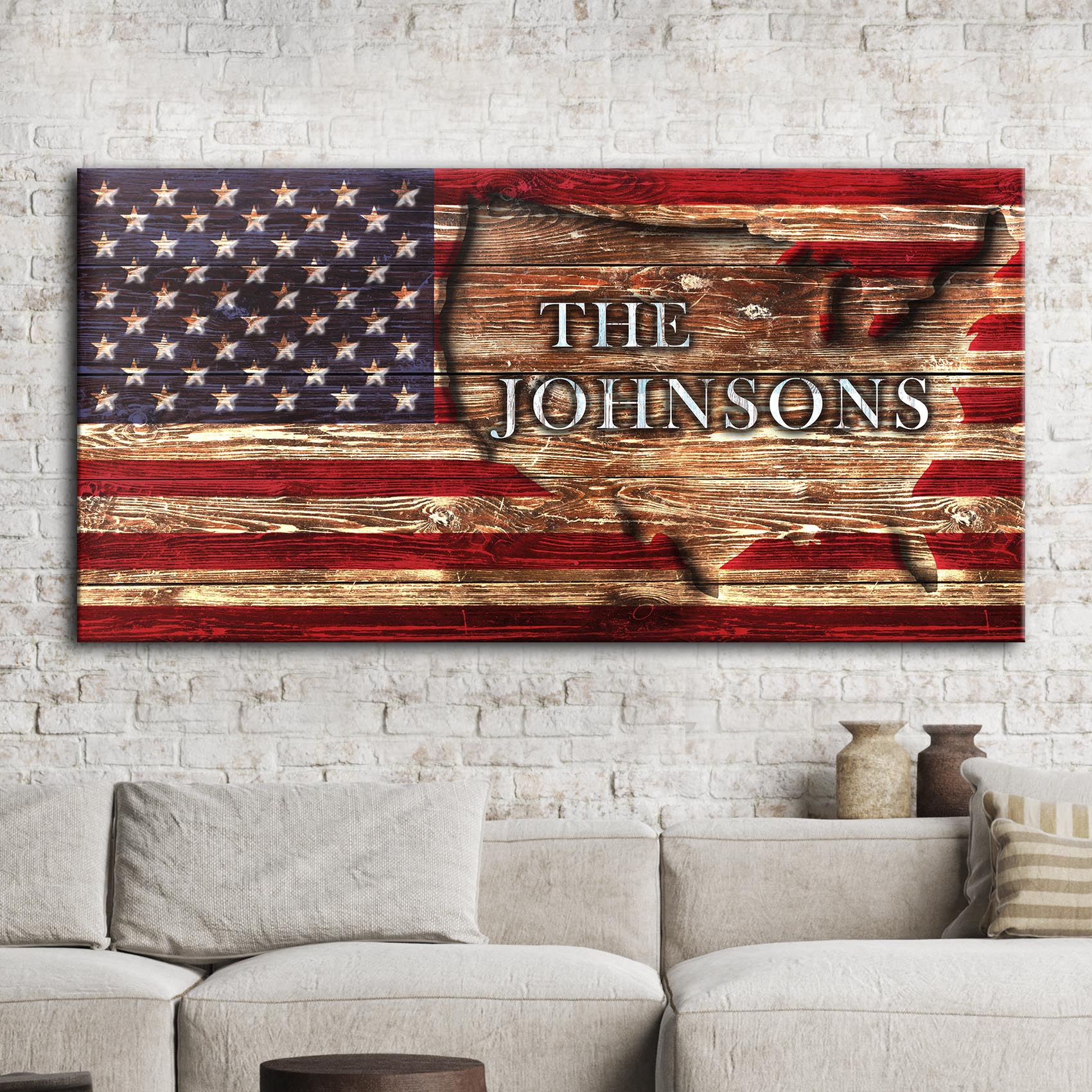 Rustic American Flag Family Name Sign on sale at MyriadMart
