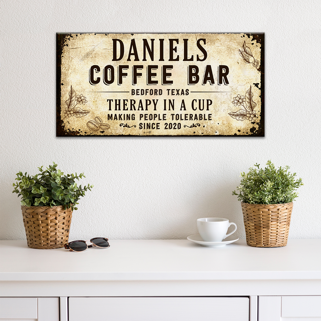 Therapy In A Cup Coffee Bar Sign on sale at MyriadMart