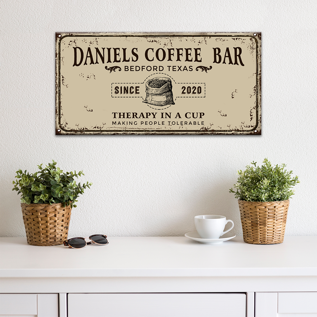 Therapy In A Cup Coffee Bar Sign on sale at MyriadMart