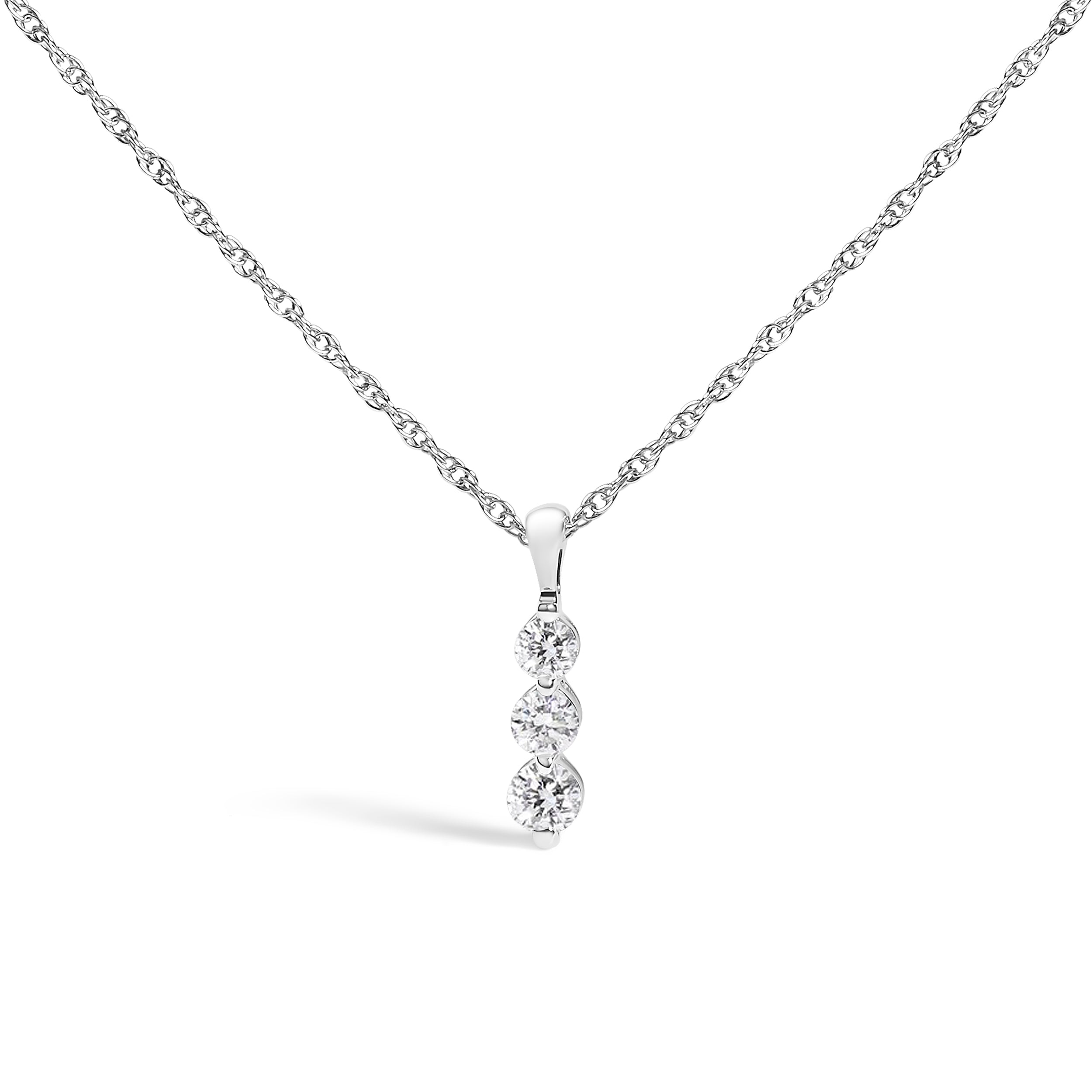 .925 Sterling Silver 1/7 Cttw Lab Grown Diamond Three Stone Diamond Pendant Necklace - 18" Inches on sale at MyriadMart
