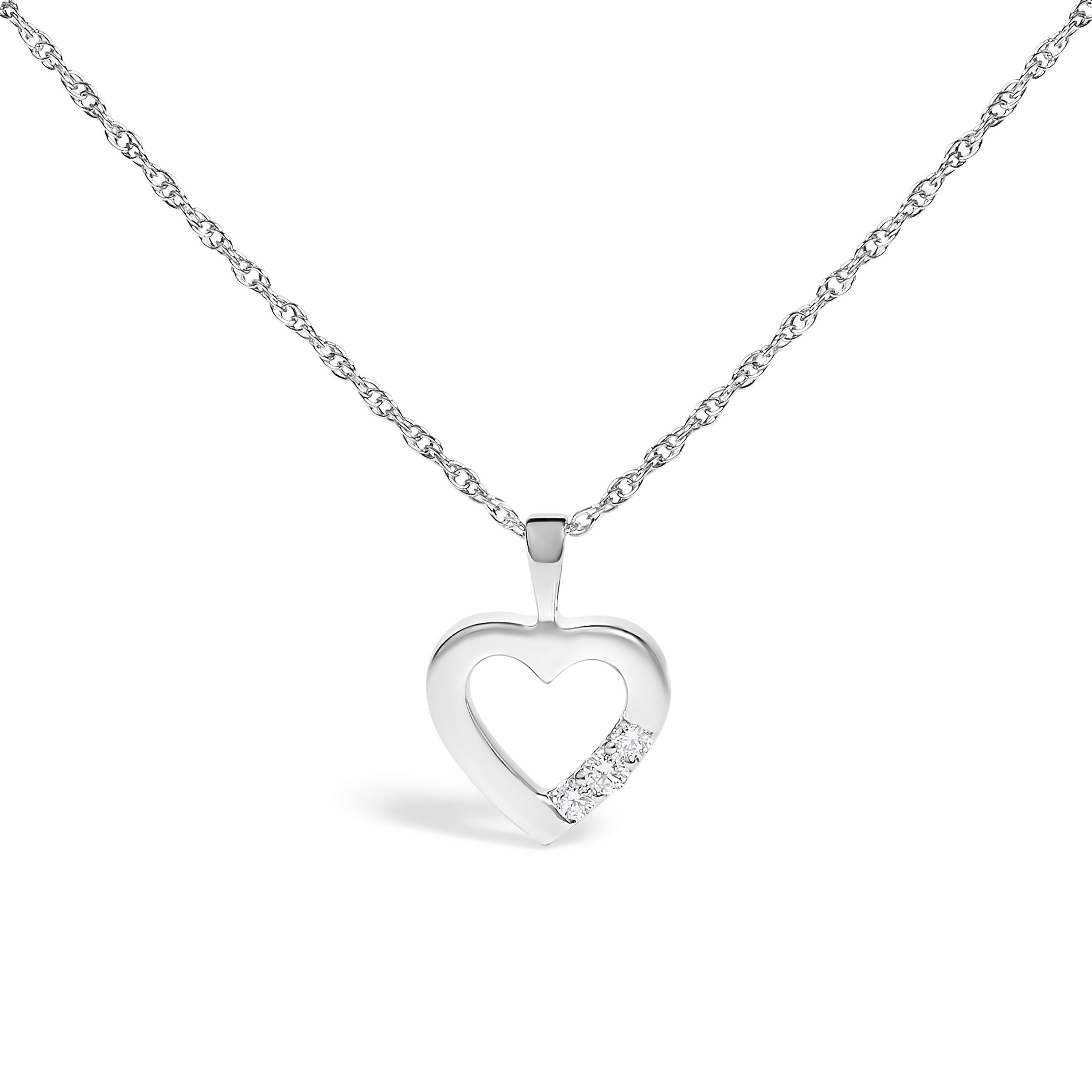 .925 Sterling Silver Lab Grown Diamond 1/4 Cttw Three Stone Heart Pendant Necklace - 18" Inches on sale at MyriadMart